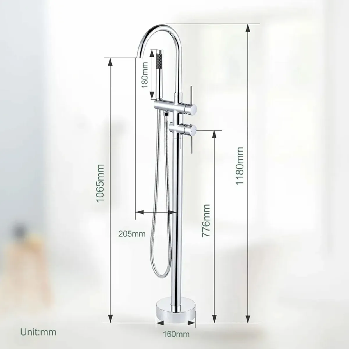 Freestanding Bath Tap, Copper Stainless Steel 360° - Image 3