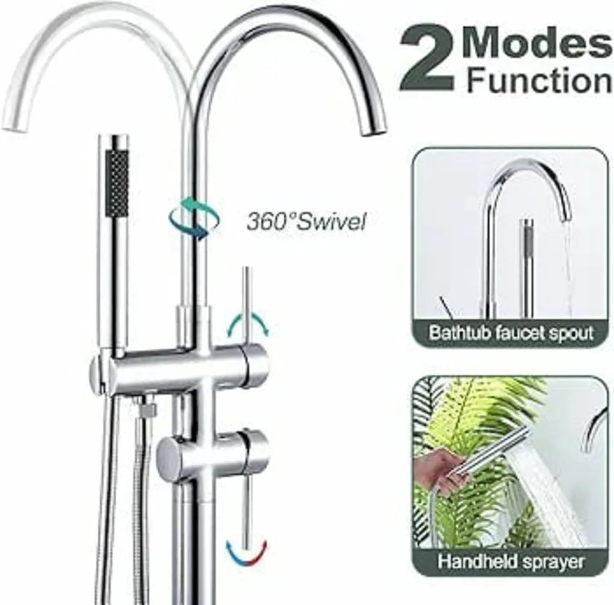 Freestanding Bath Tap, Copper Stainless Steel 360° - Image 4