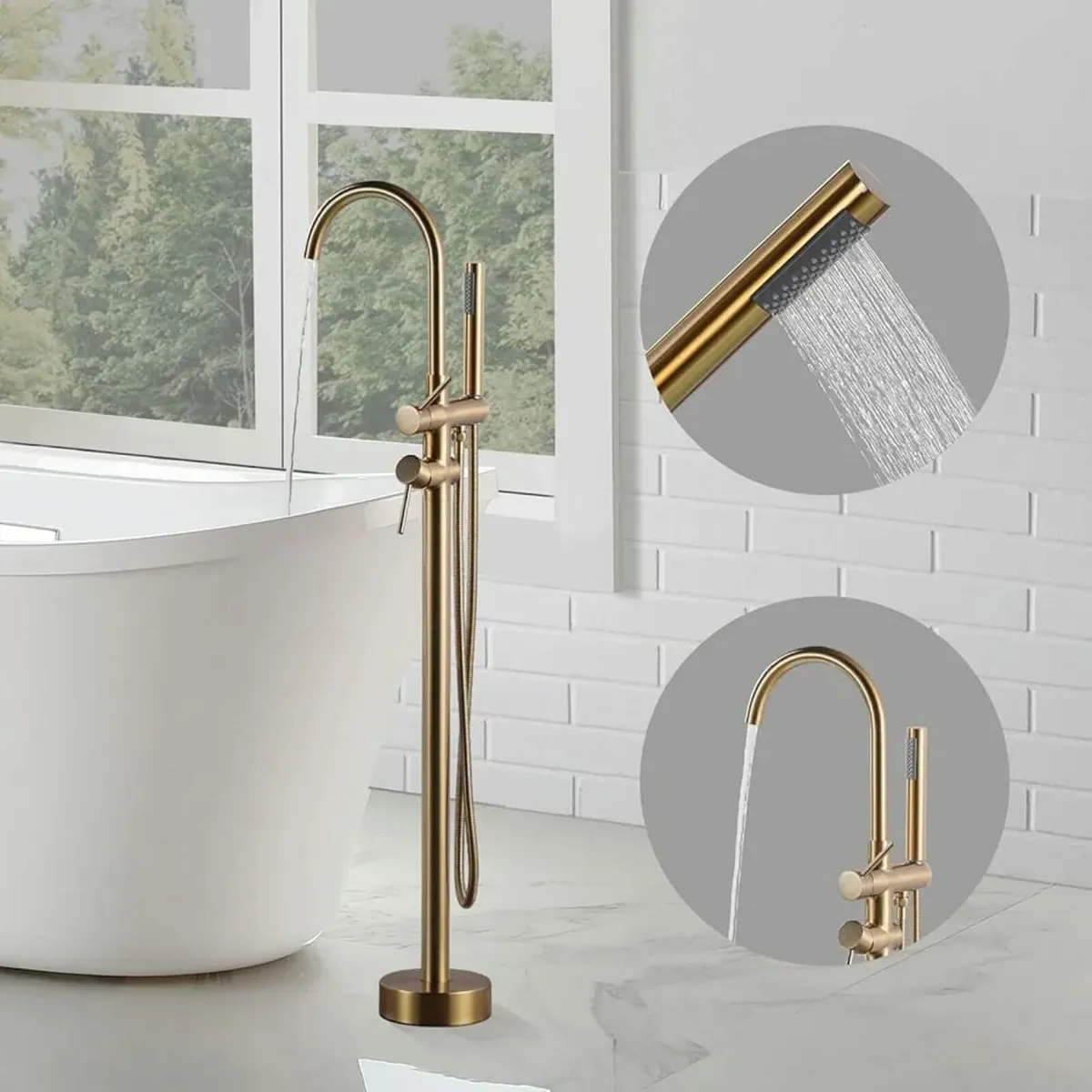ARCORA Freestanding Bath Faucet, Copper Stainless - Image 1