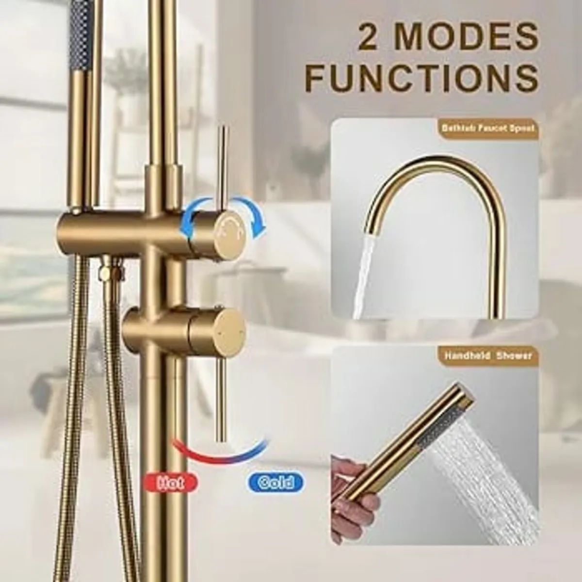 ARCORA Freestanding Bath Faucet, Copper Stainless - Image 4