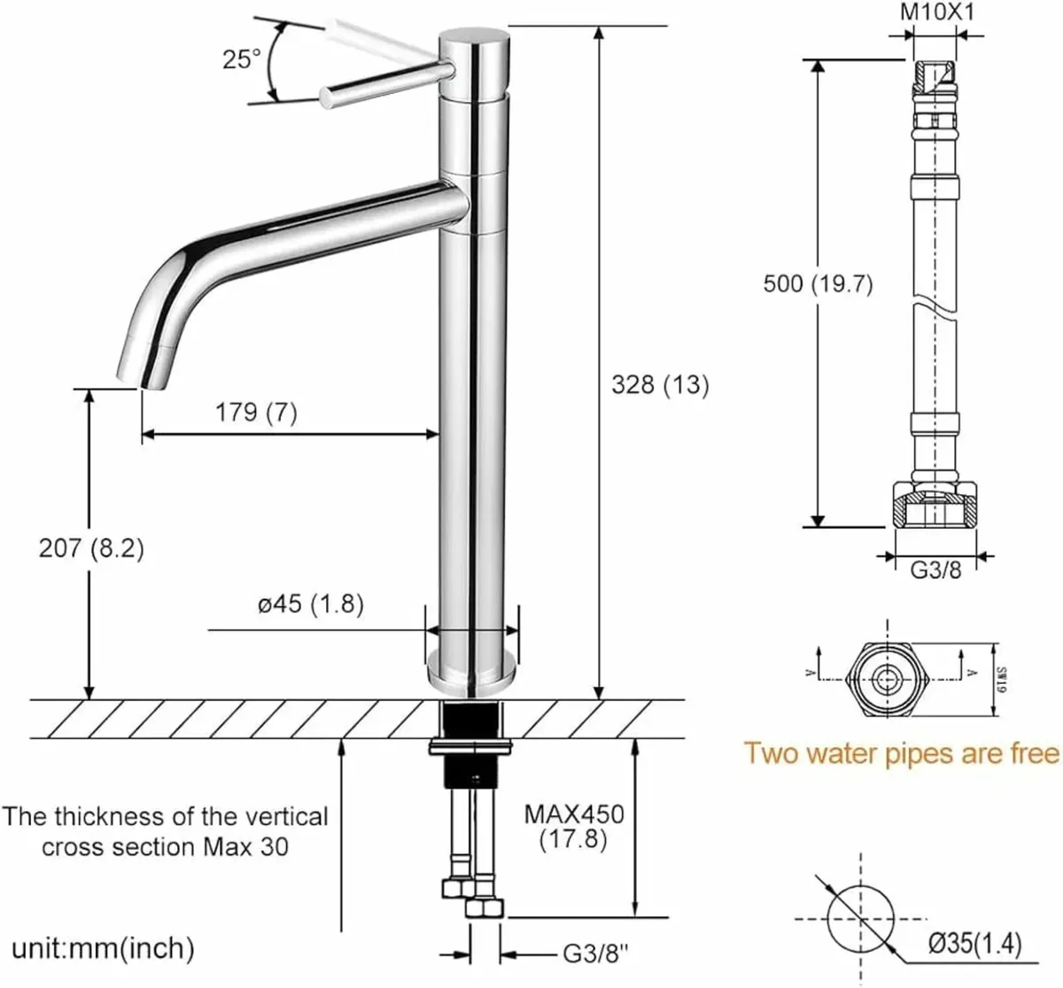 Bathroom Tap High Wash Basin Mixer Tap 360° Swivel - Image 2