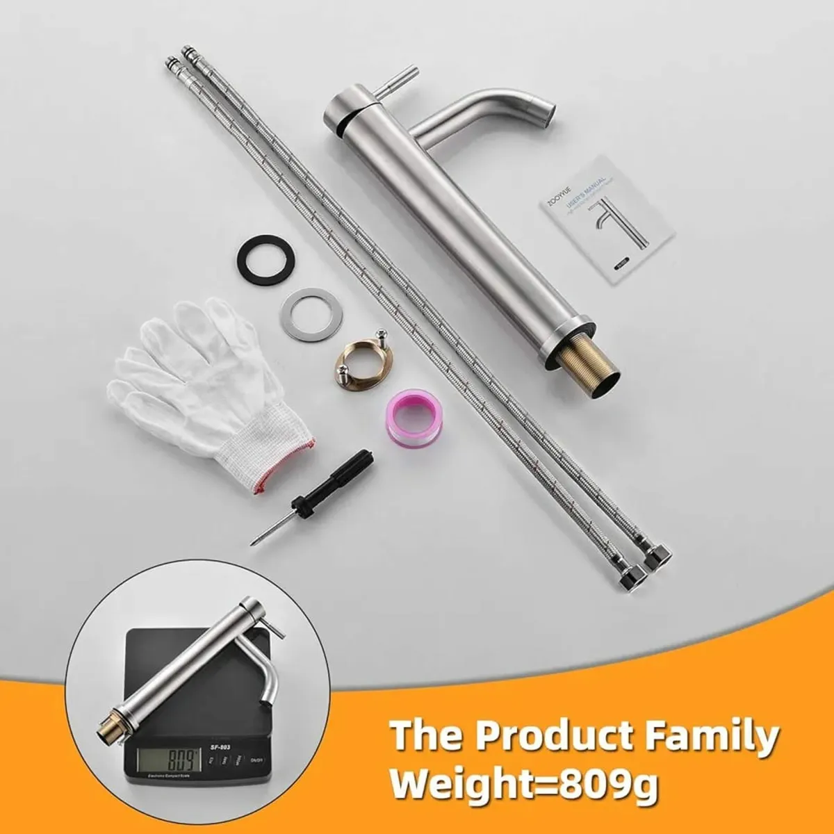 Bathroom Tap, Stainless Steel High Basin Tap, Hot - Image 3
