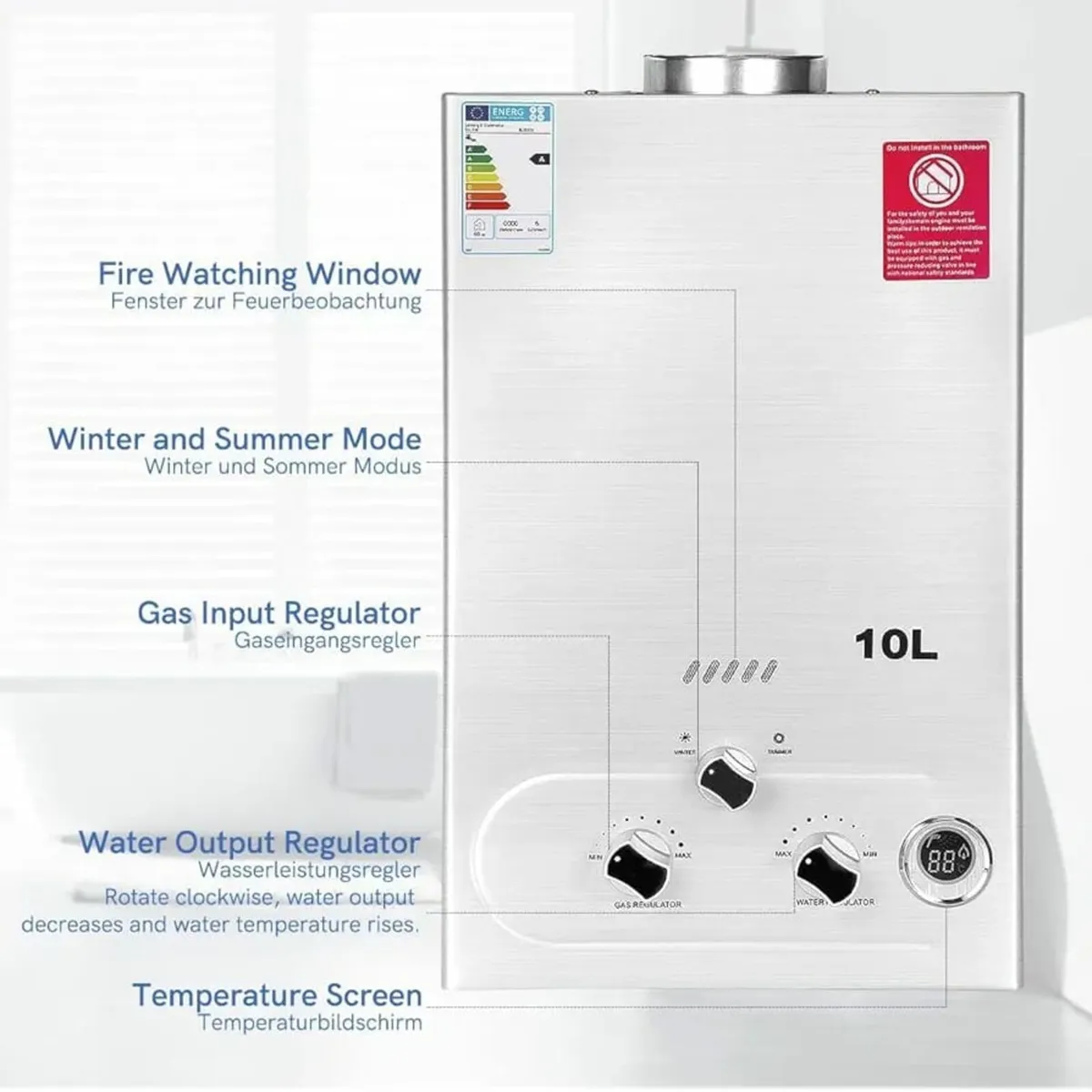 10L Gas Water Heater,20KW Instant LPG Water Heater - Image 3