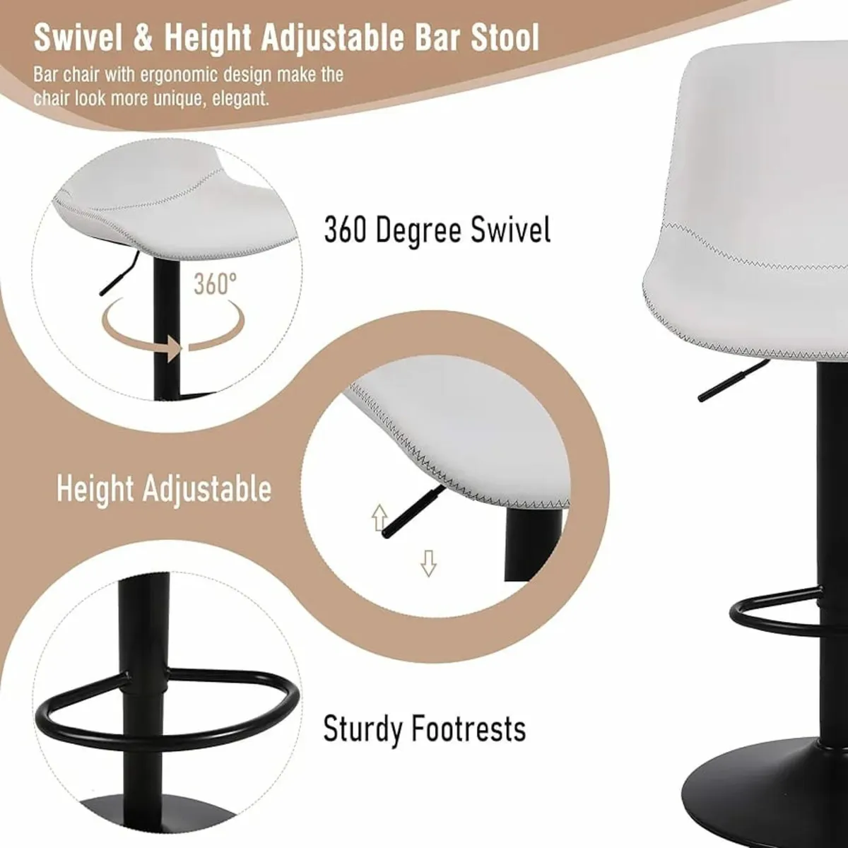 Set of 2,Swivel Counter Height Barstools with Back - Image 3
