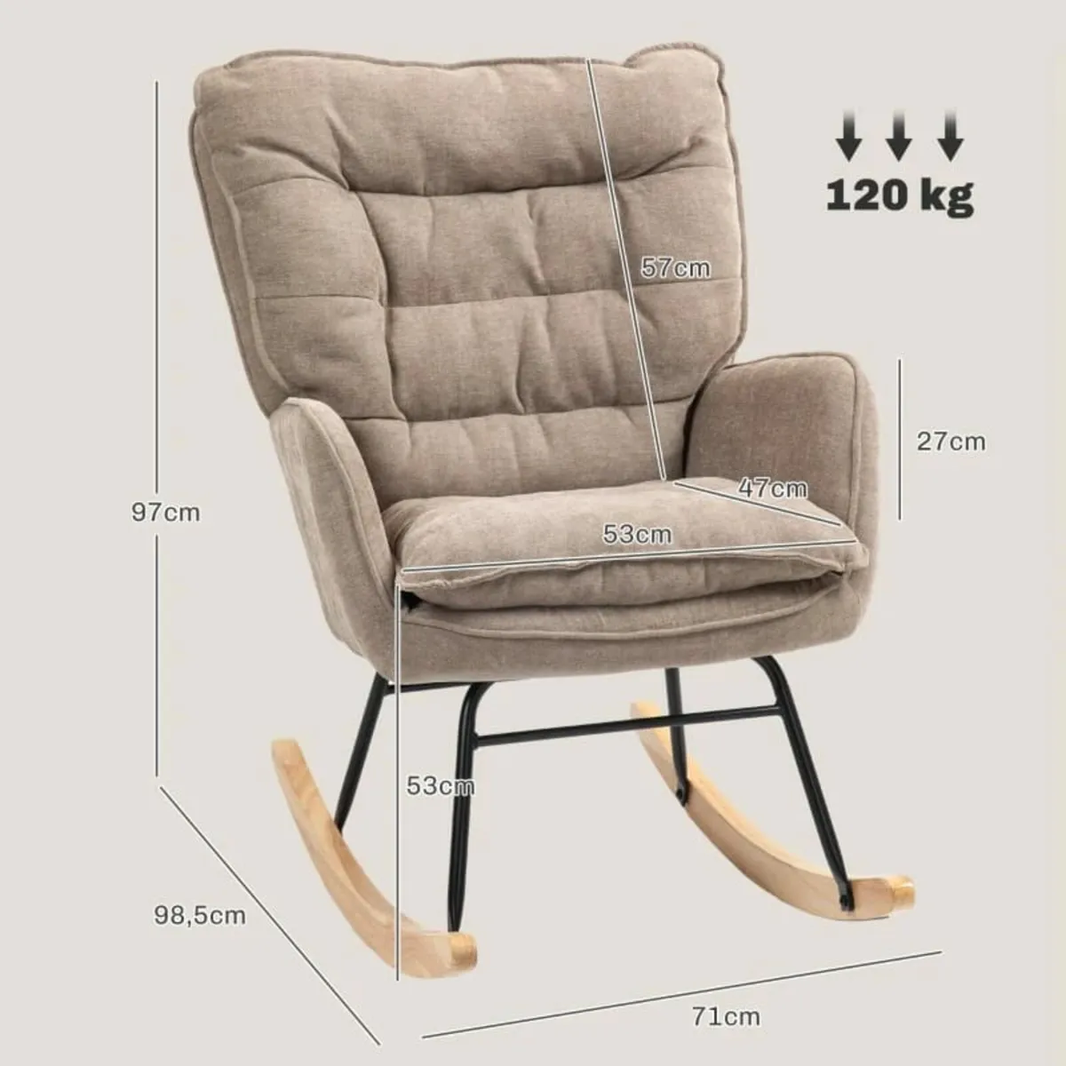 Rocking Chair, Wide Seat, High Backrest, Beech Fra - Image 3