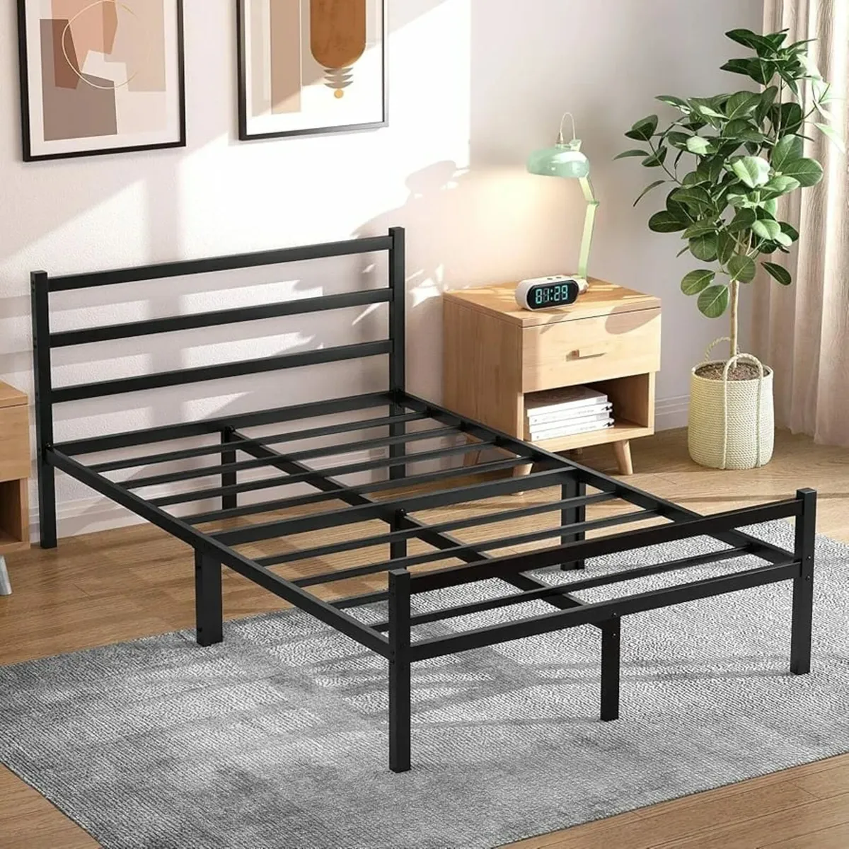 Double Bed Frames with Headboard 4ft6 Black Metal - Image 1