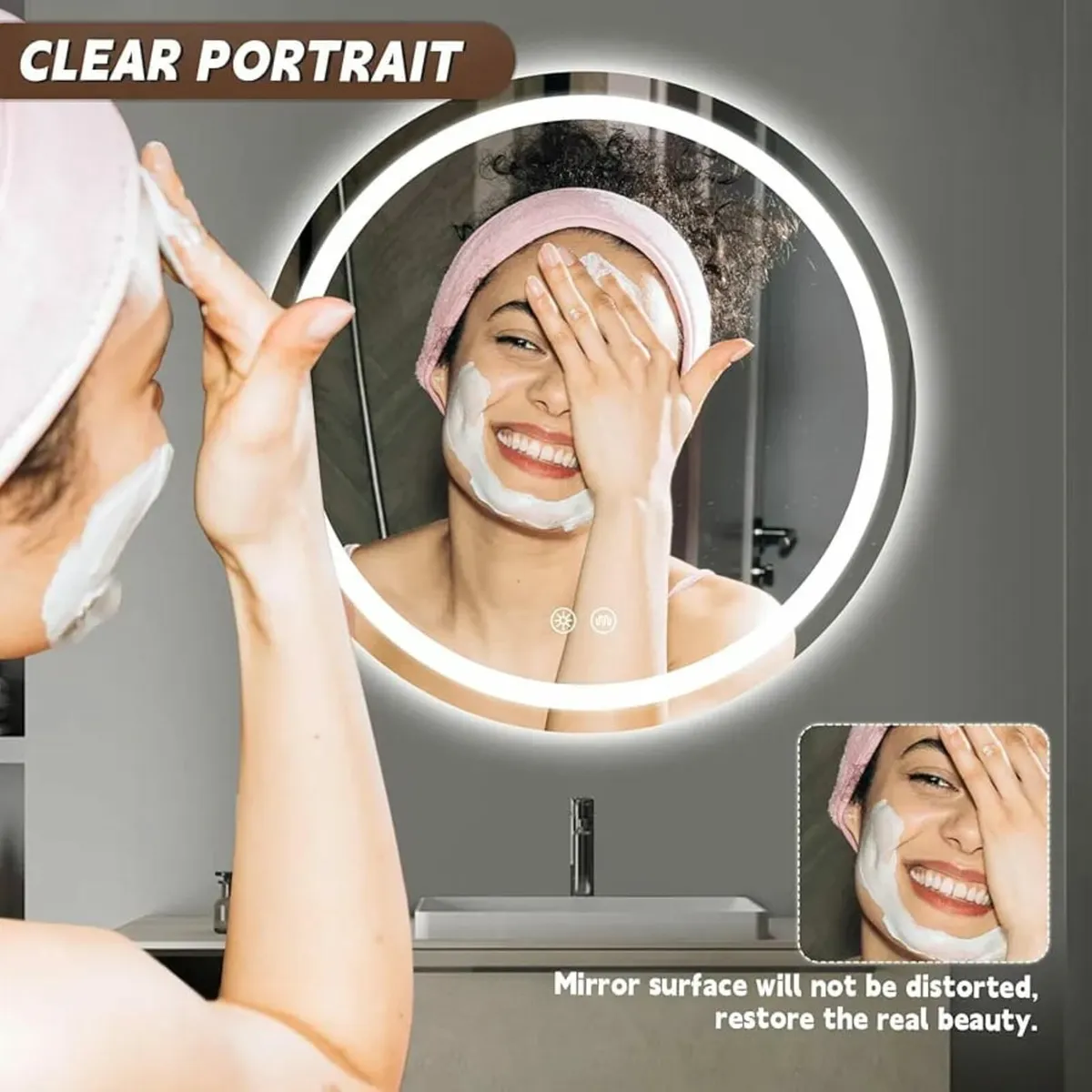 Round LED Bathroom Mirror, 600mm Reinforced Glass, - Image 3