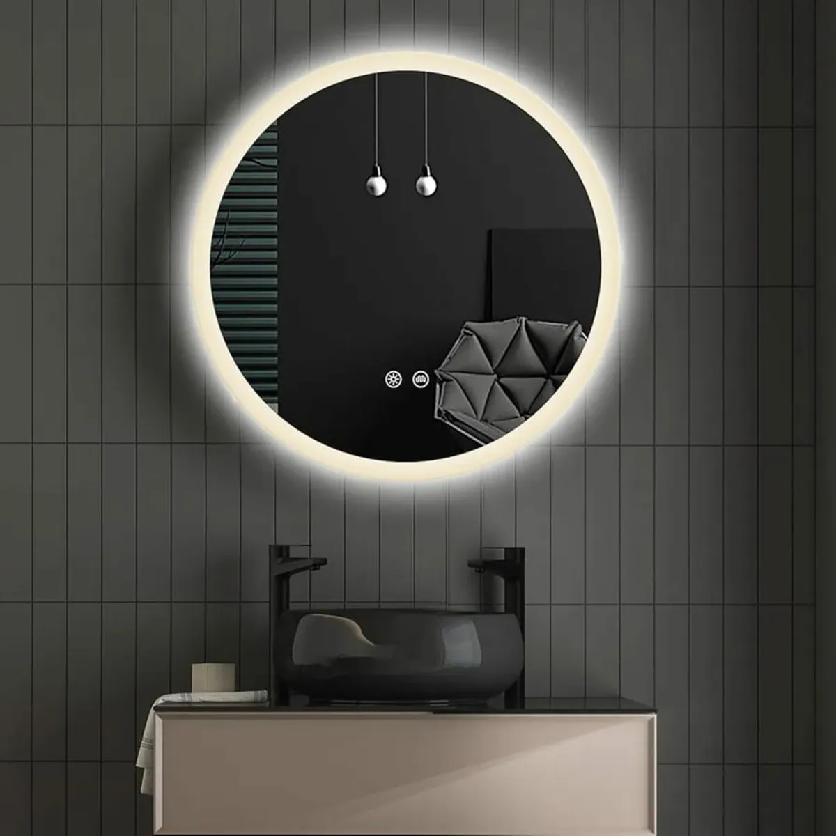 Round LED Bathroom Mirror, 600mm Reinforced Glass, - Image 1