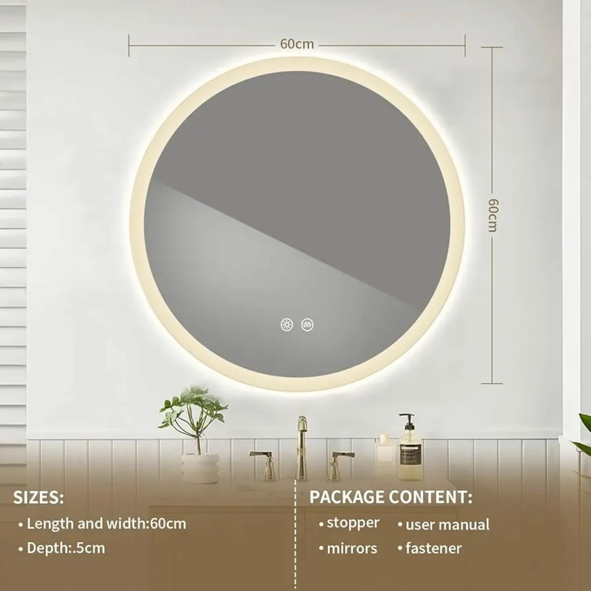 Round LED Bathroom Mirror, 600mm Reinforced Glass, - Image 4