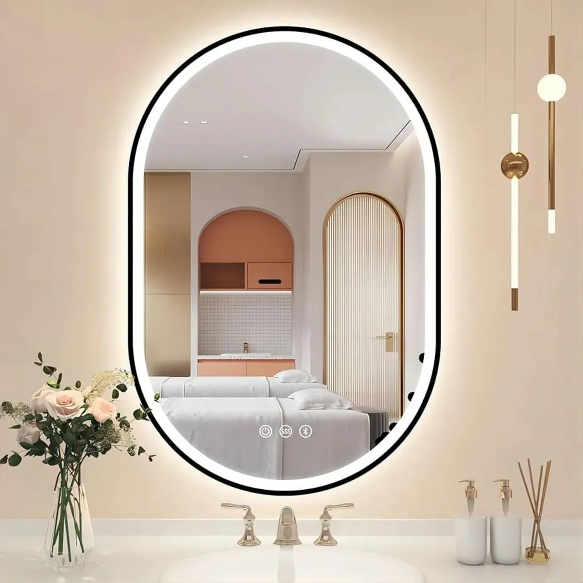 900x600 mm Oval-Bathroom-Mirror-with-LED-Lights, L - Image 1