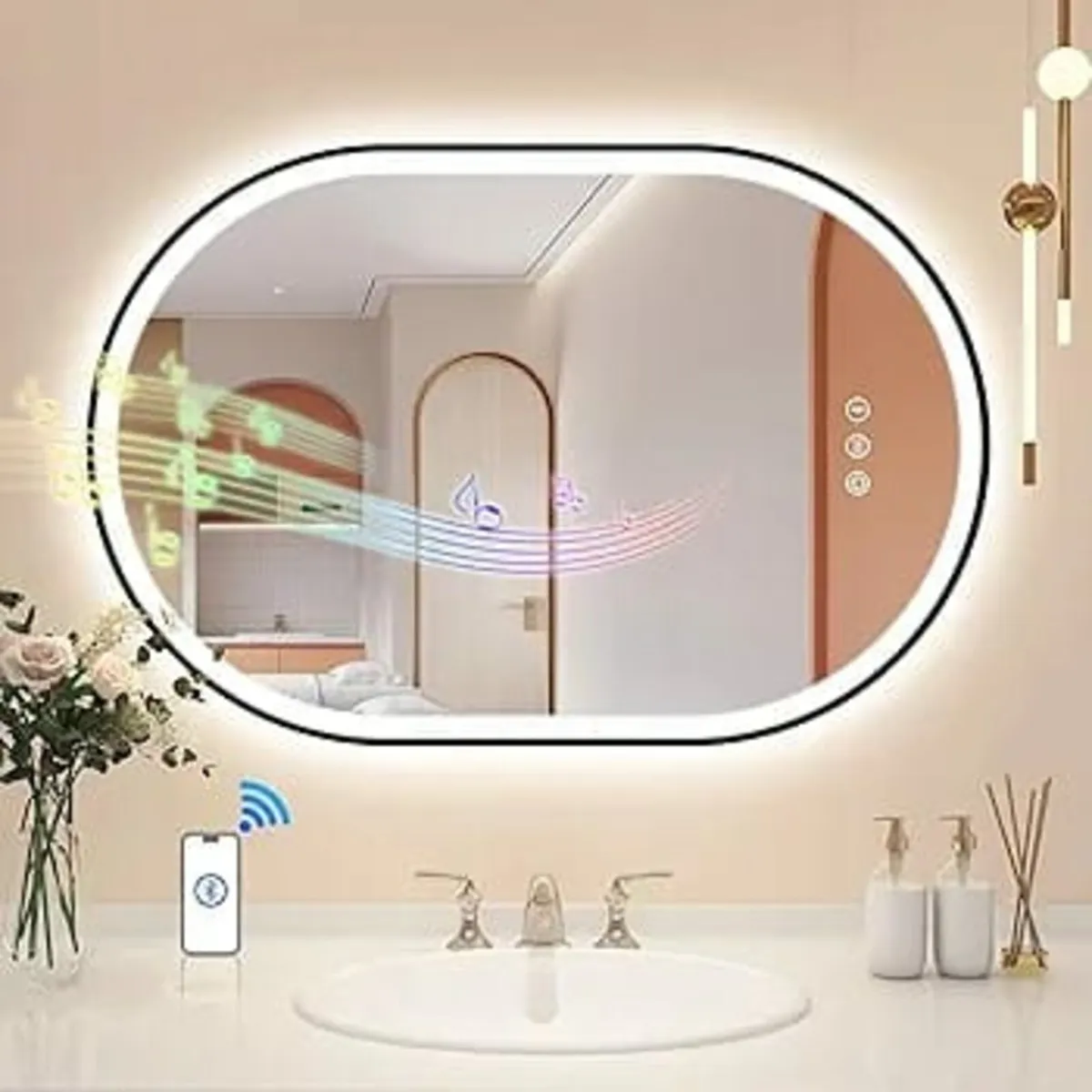 900x600 mm Oval-Bathroom-Mirror-with-LED-Lights, L - Image 2