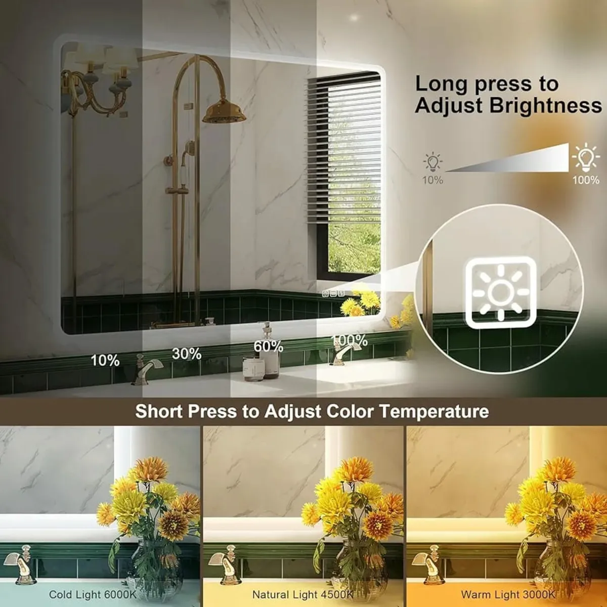 1000x700 mm Bathroom-Mirror-with-LED-Lights for Wa - Image 3