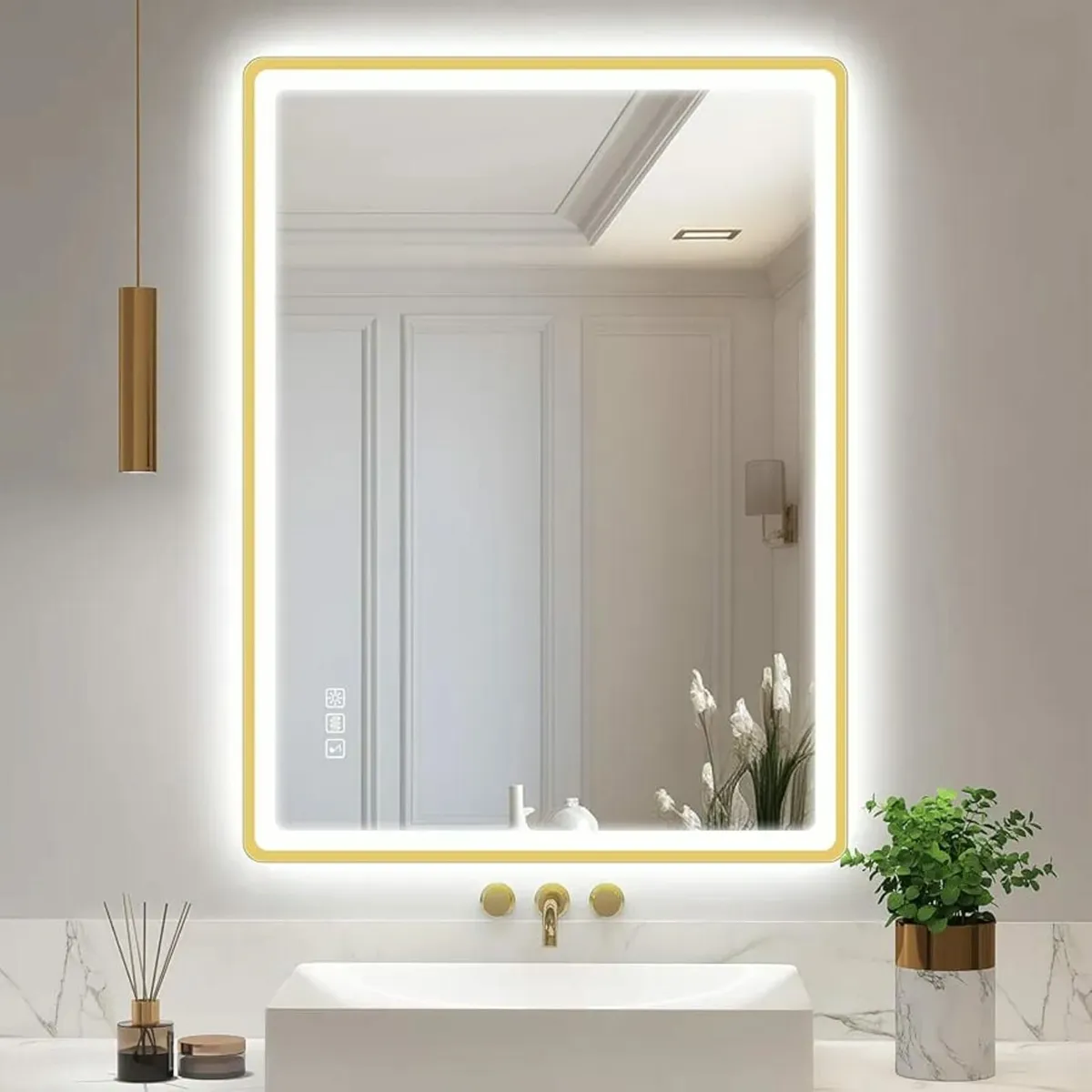 600x800 mm Gold-Bathroom-Mirror-with-LED-Lights, L - Image 1