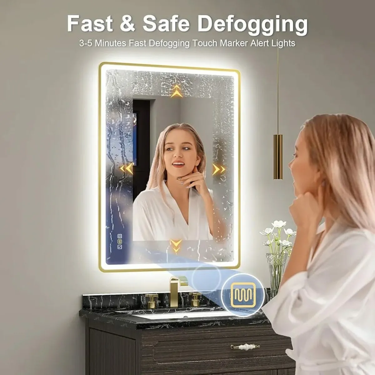600x800 mm Gold-Bathroom-Mirror-with-LED-Lights, L - Image 3