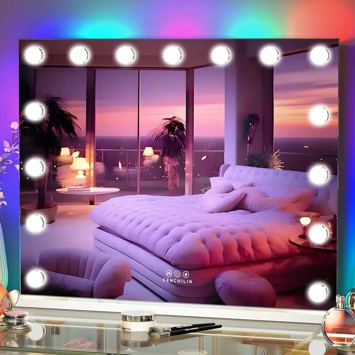 Hollywood Mirror with RGB Backlit 15 LED Vanity Mi - Image 2