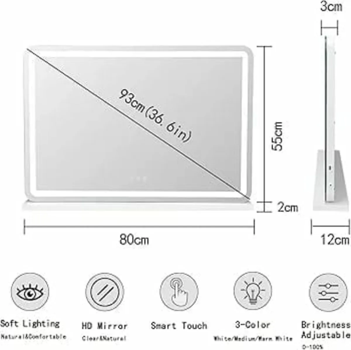 Makeup Hollywood Vanity Mirror with LED Light, Tab - Image 2