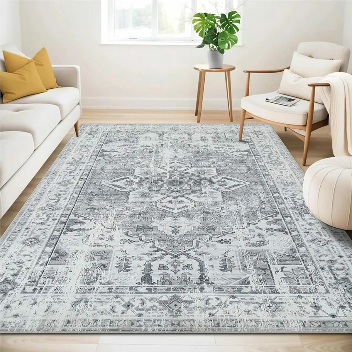 Washable Rugs Living Room Area Rugs Grey Vintage B - Image 1