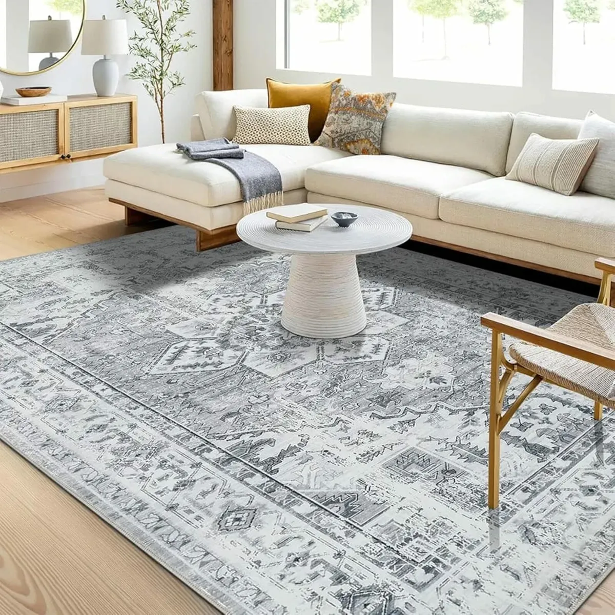 Washable Rugs Living Room Area Rugs Grey Vintage B - Image 2