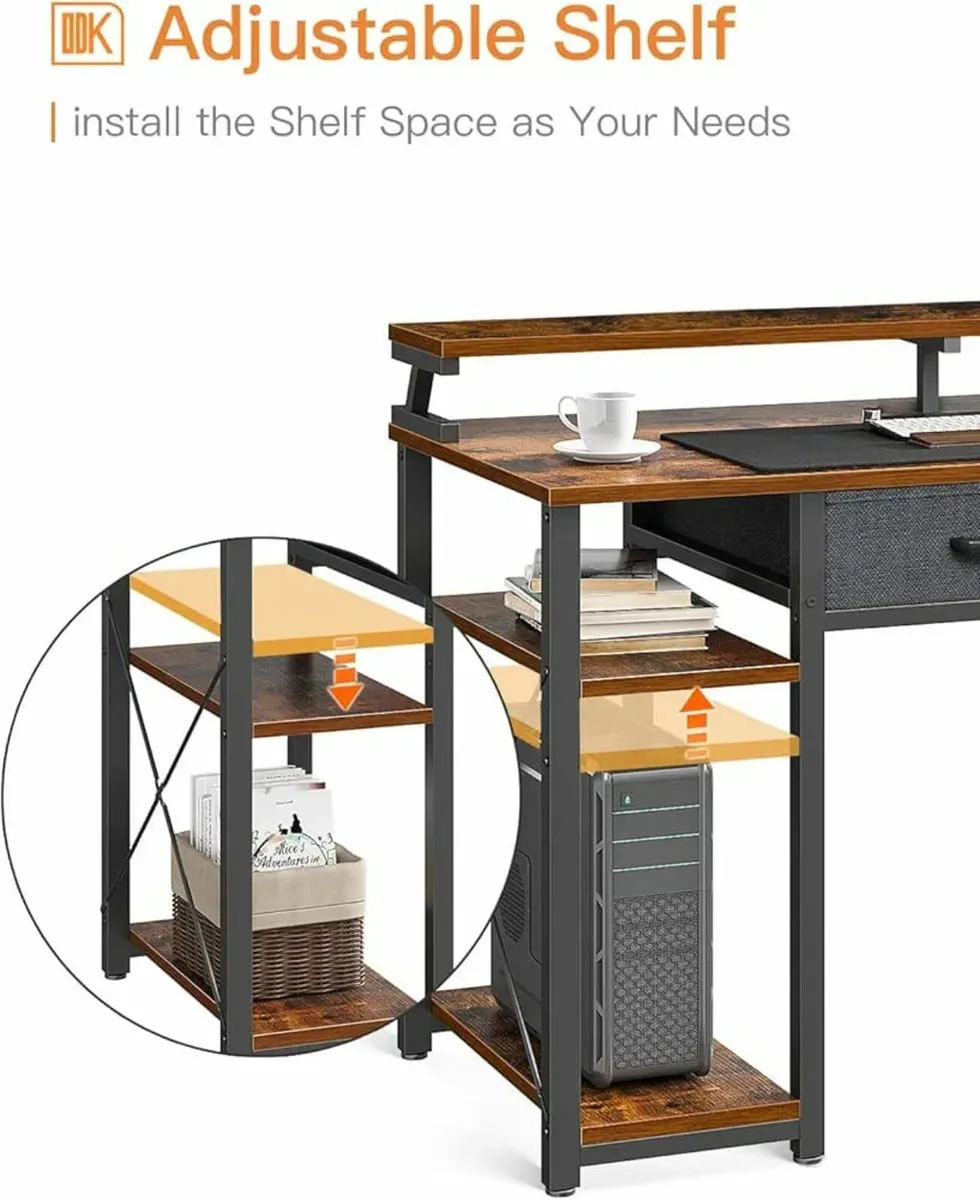 Desk with Drawers, 120 x 48 cm Office Desk with St - Image 4