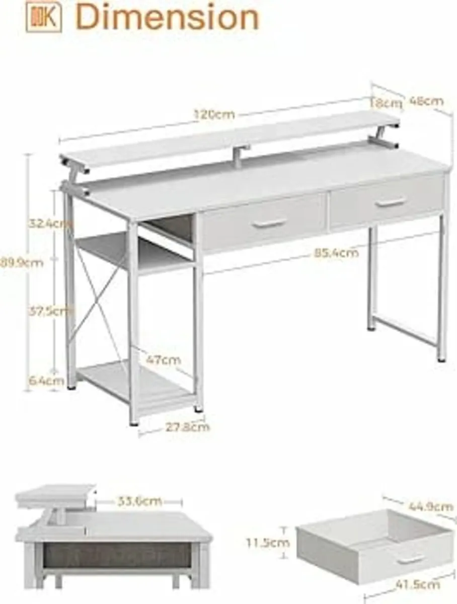 Computer Desk with Drawers, 120 x 48 cm Office Des - Image 3