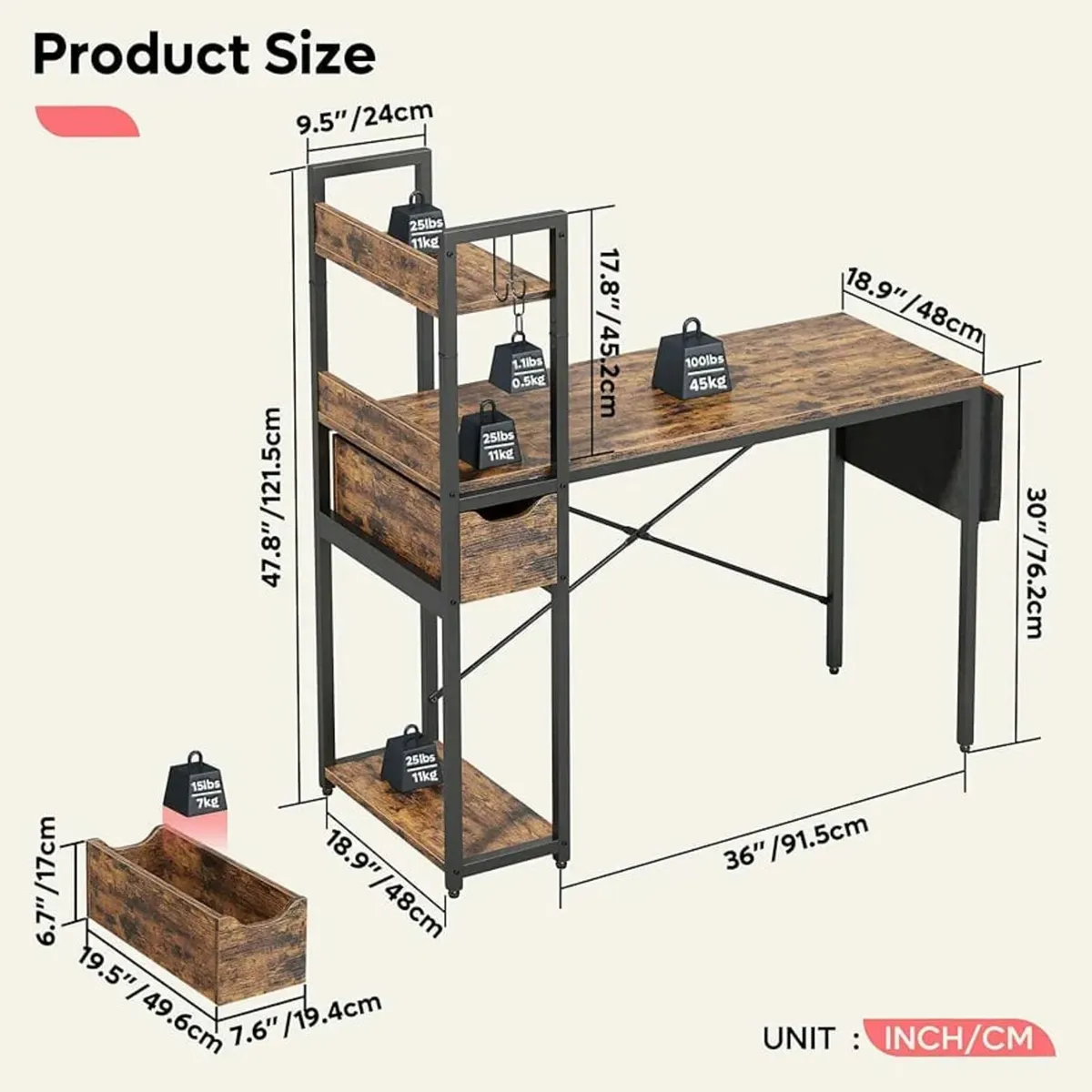 Desk with Storage Shelves 120 CM Corner Desk with - Image 2