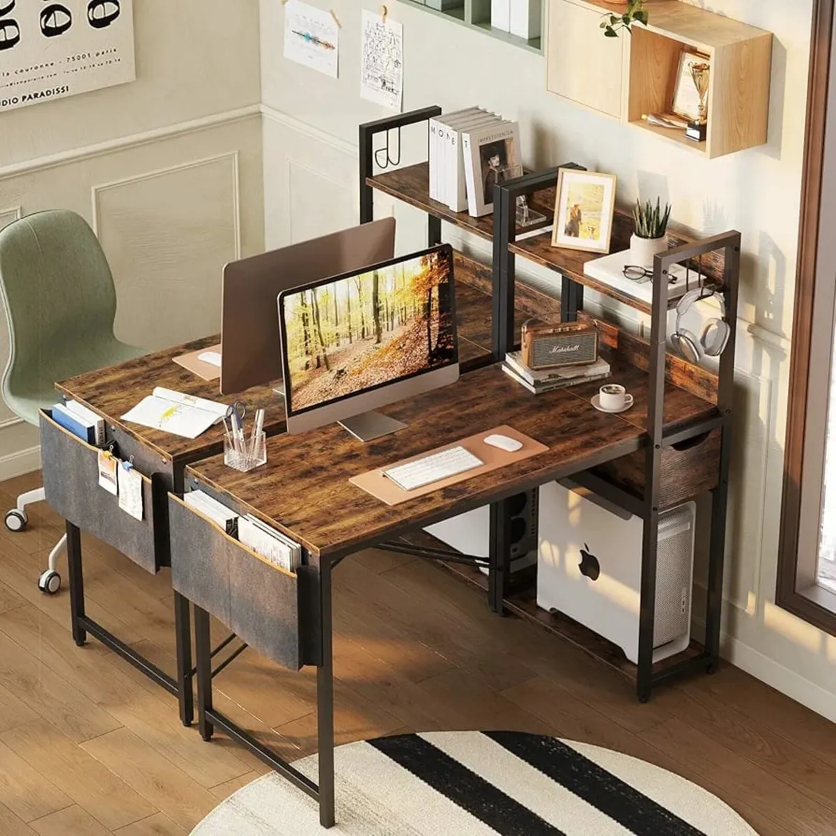 Desk with Storage Shelves 120 CM Corner Desk with - Image 3