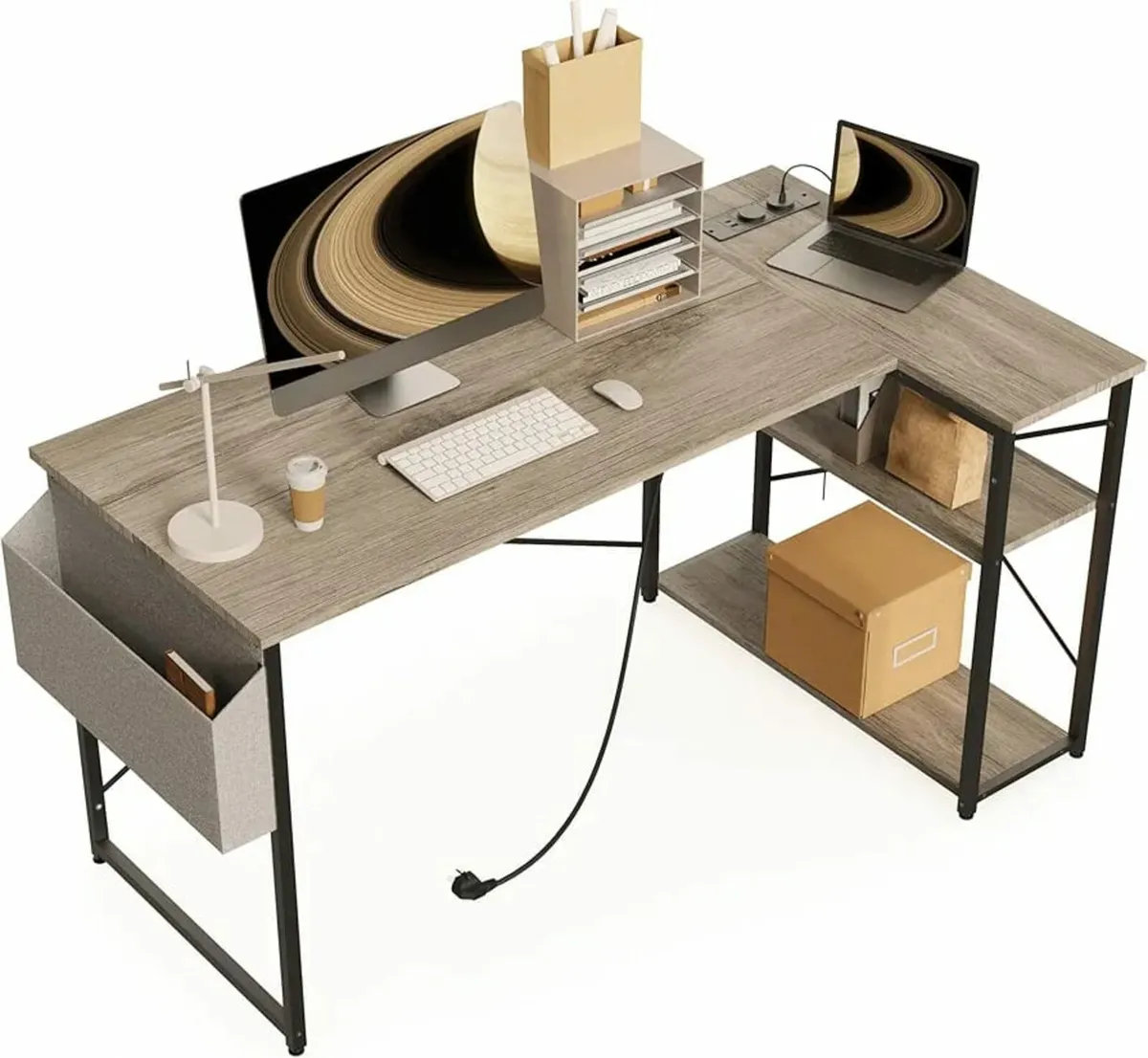 L Shaped Desk with Power Outlets - 100x70 cm Corne - Image 1