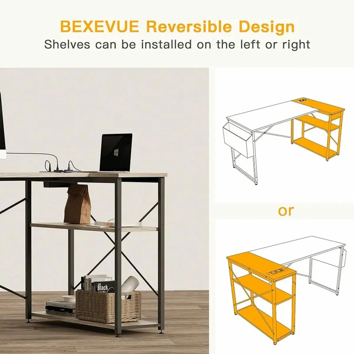 L Shaped Desk with Power Outlets - 100x70 cm Corne - Image 4