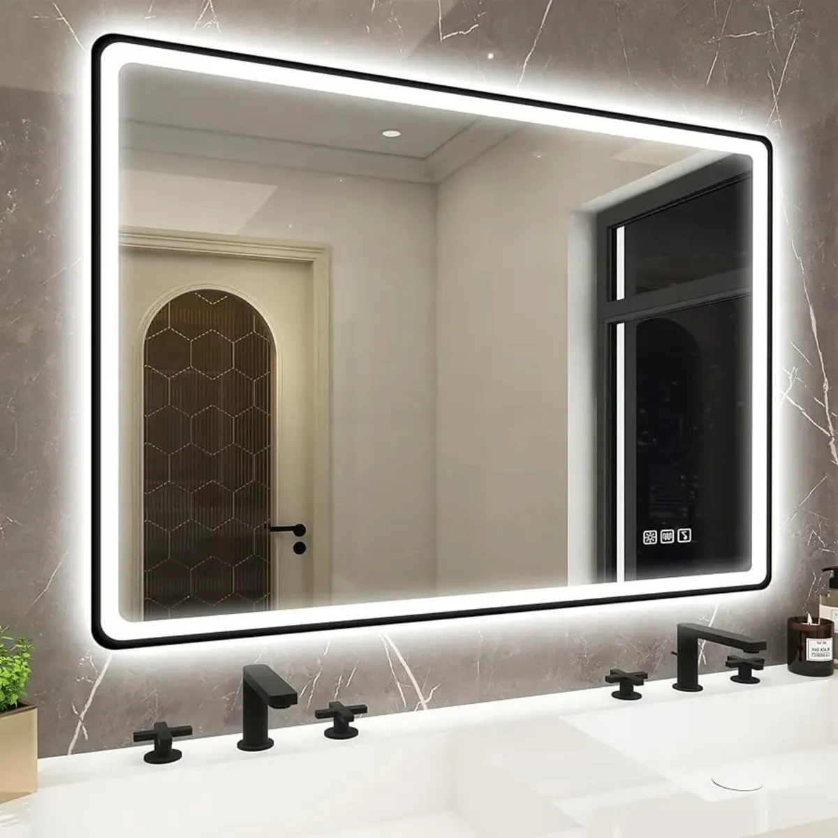 1000x700 mm Black-Bathroom-Mirror-with-LED-Lights - Image 1