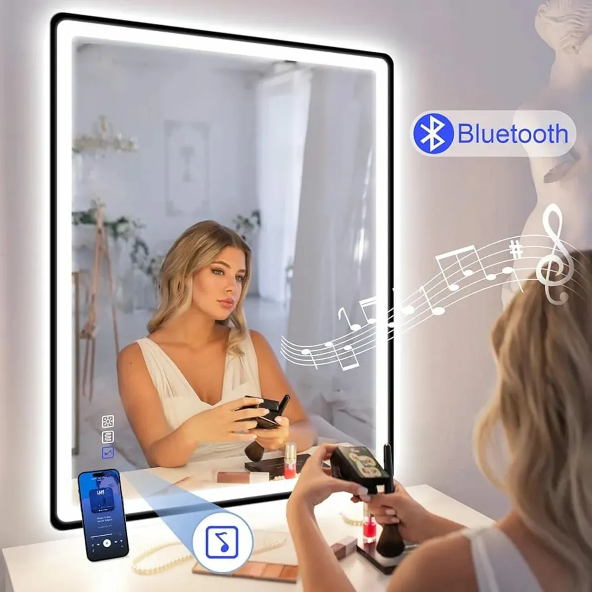 1000x700 mm Black-Bathroom-Mirror-with-LED-Lights - Image 2