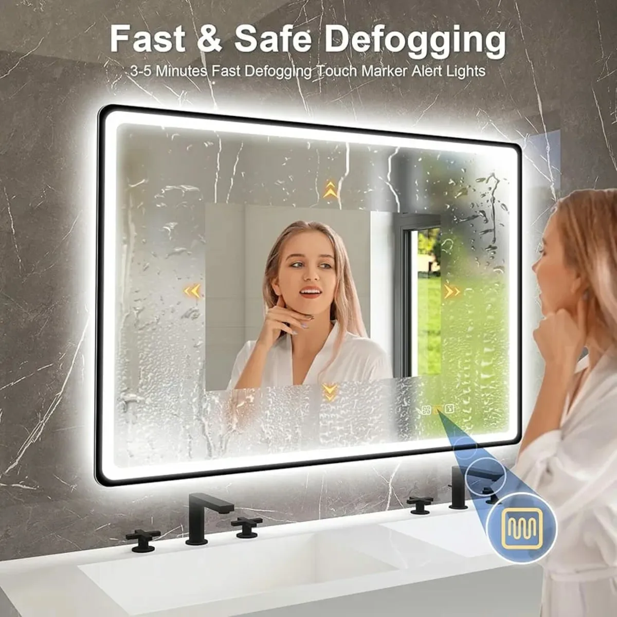 1000x700 mm Black-Bathroom-Mirror-with-LED-Lights - Image 3