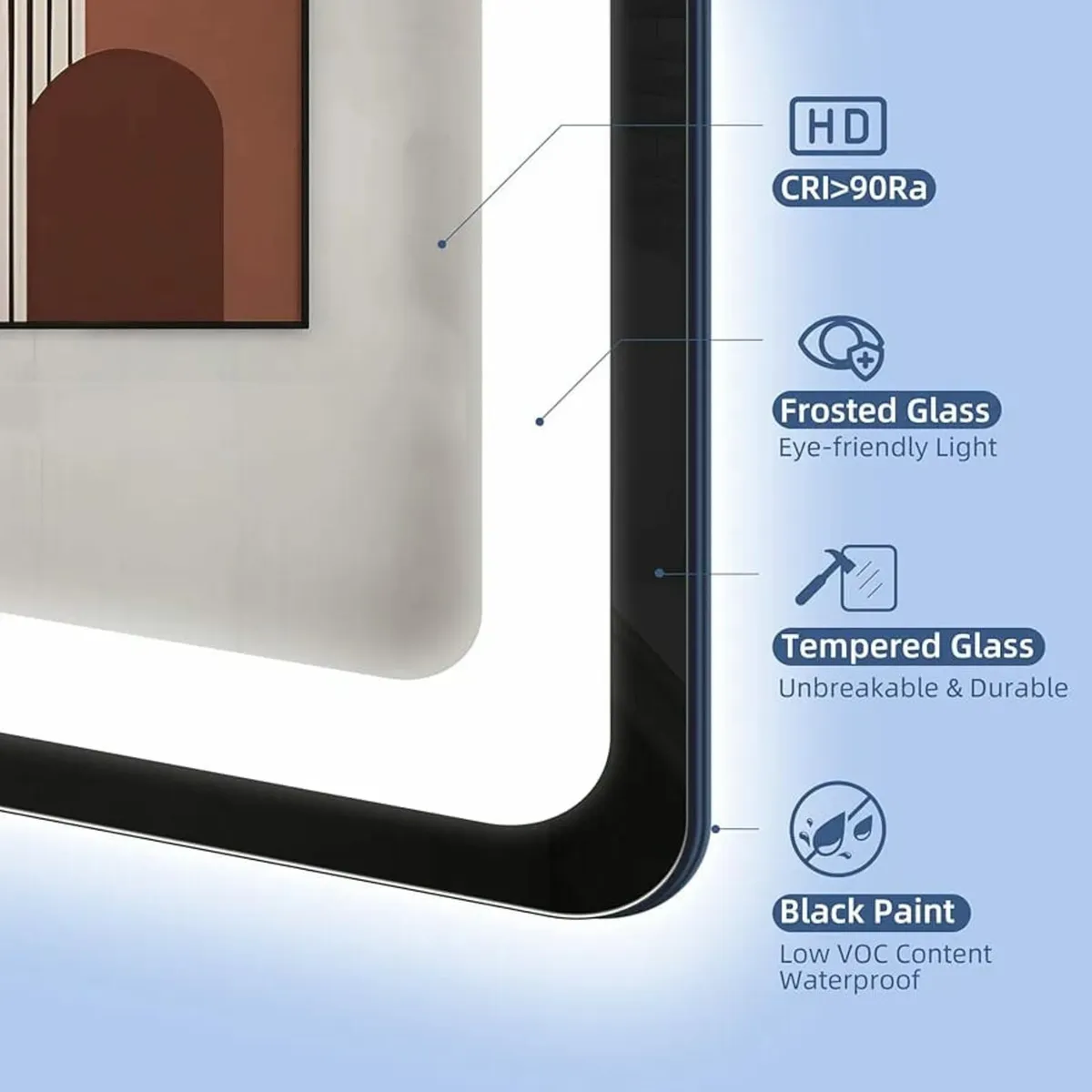 1000x700 mm Black-Bathroom-Mirror-with-LED-Lights - Image 4