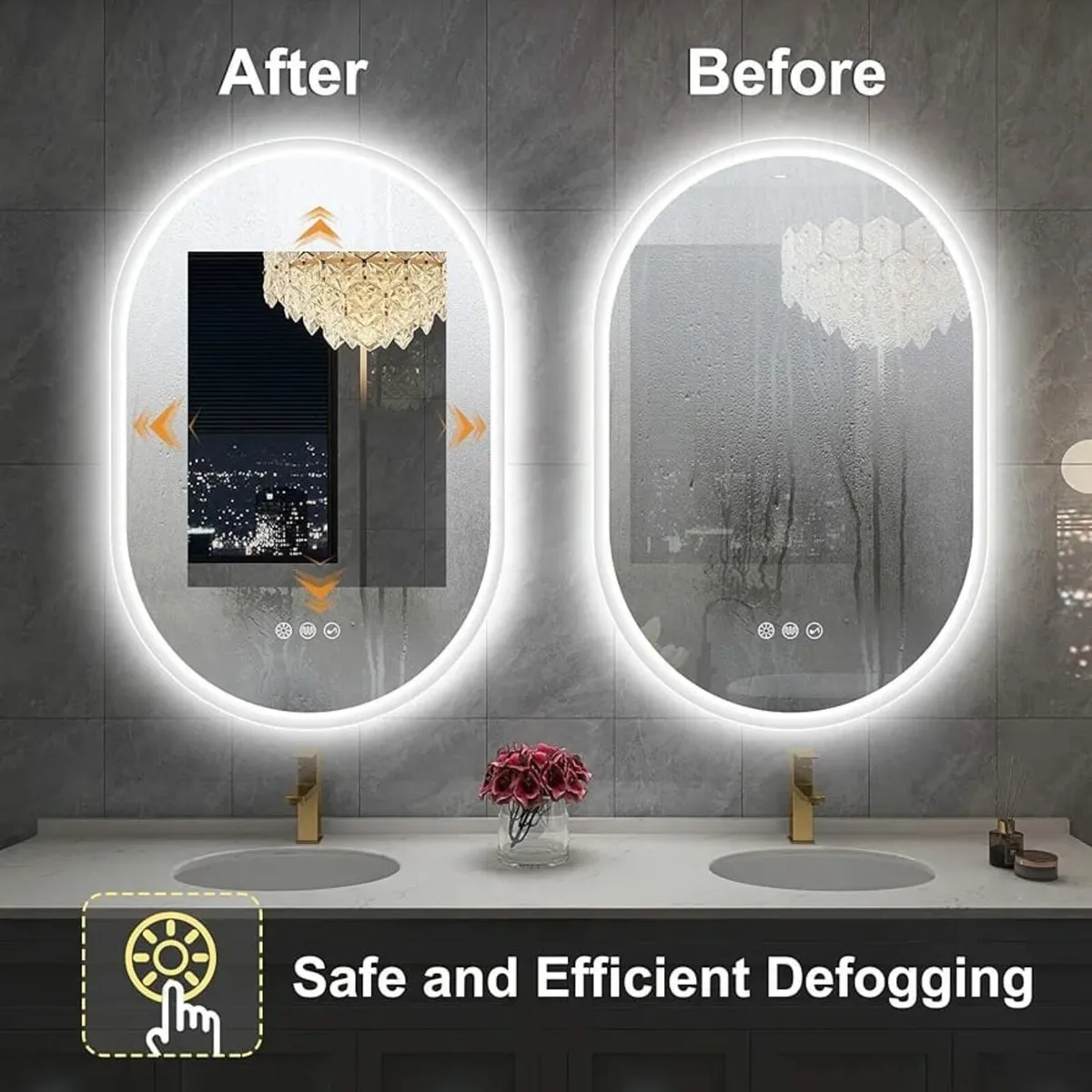 Oval Bluetooth Bathroom Mirror with LED Lights 600 - Image 3