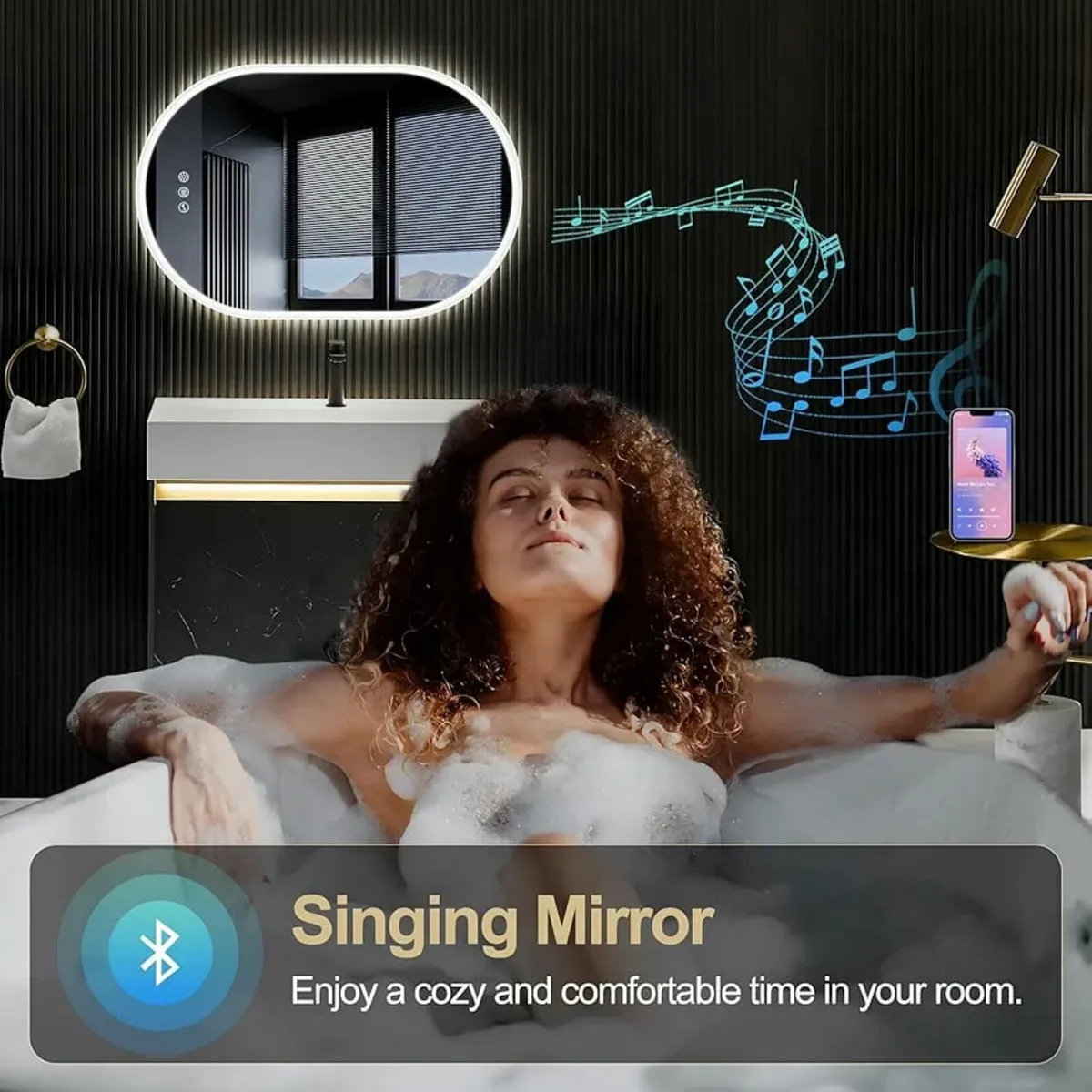 Oval Bluetooth Bathroom Mirror with LED Lights 600 - Image 4