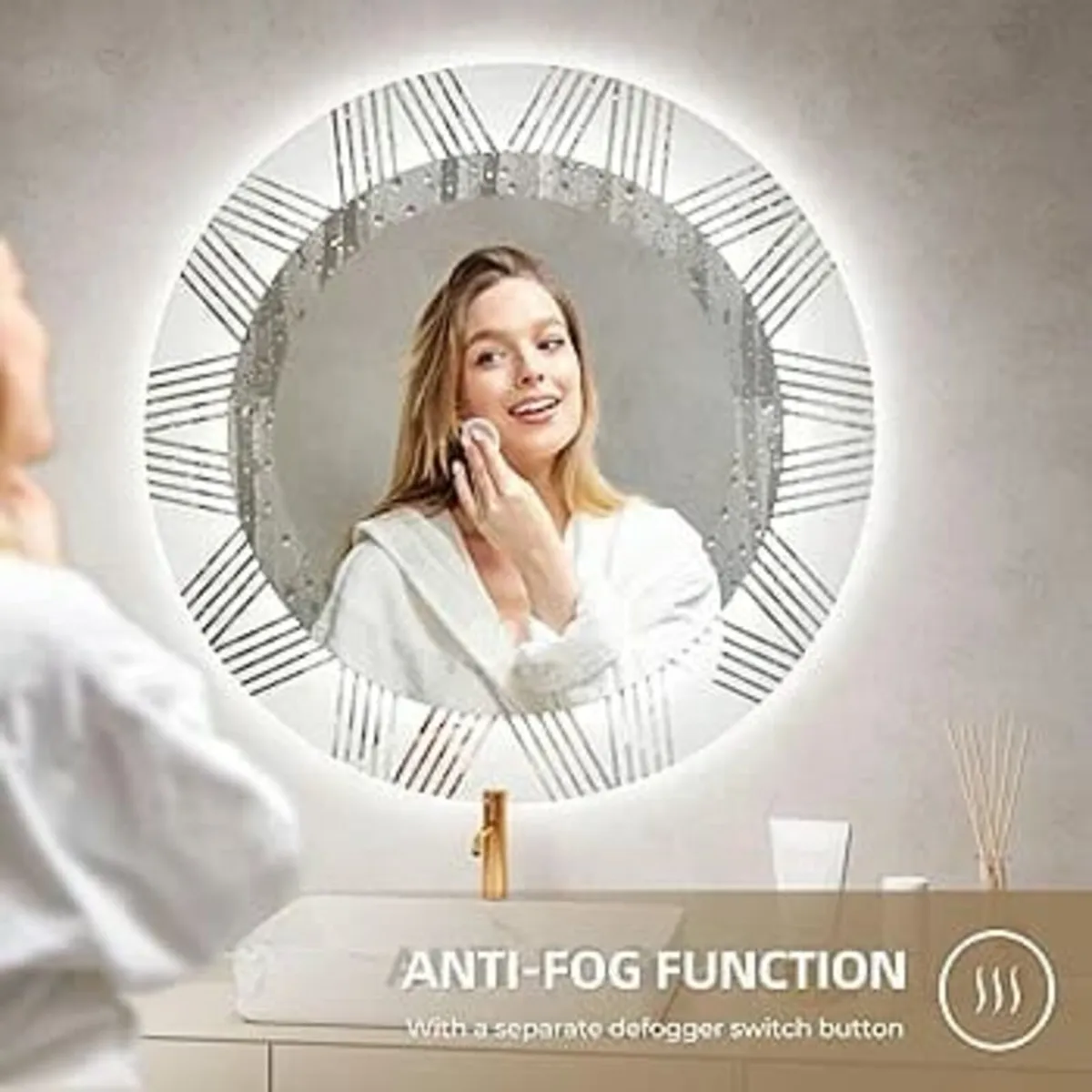 700mm Round LED Bathroom Mirror, Patterned Circle - Image 3
