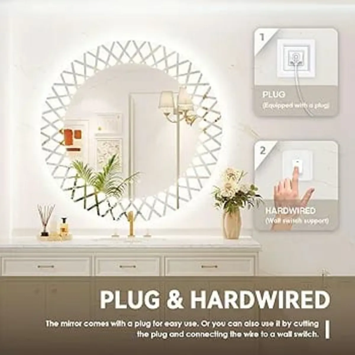 Dripex 800mm Round LED Bathroom Mirror, Patterned - Image 3