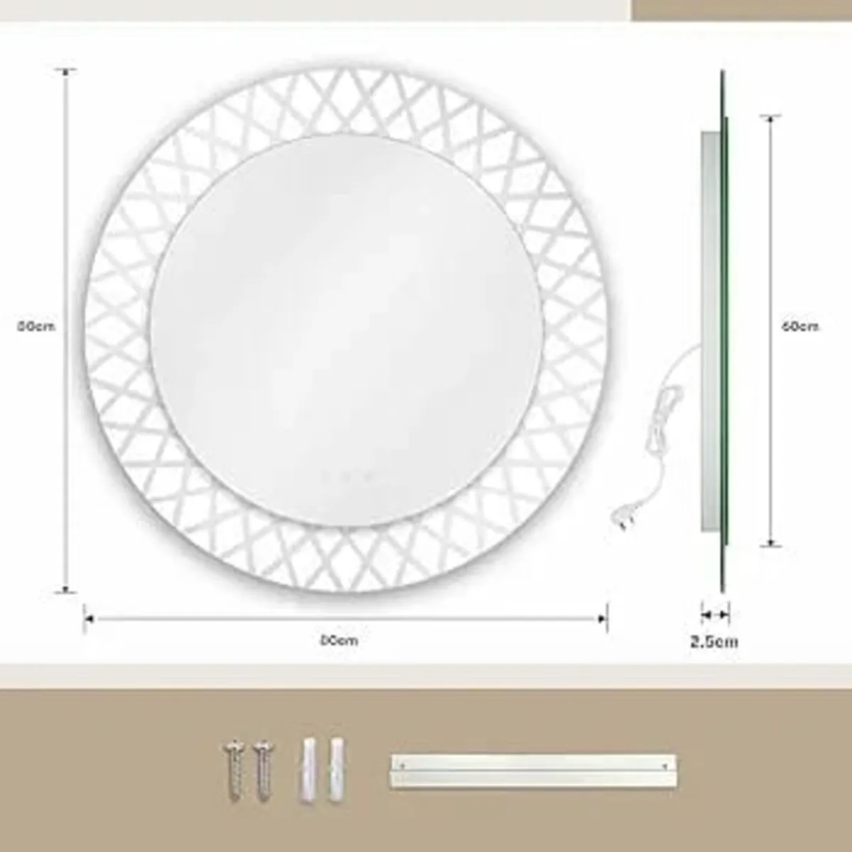 Dripex 800mm Round LED Bathroom Mirror, Patterned - Image 4