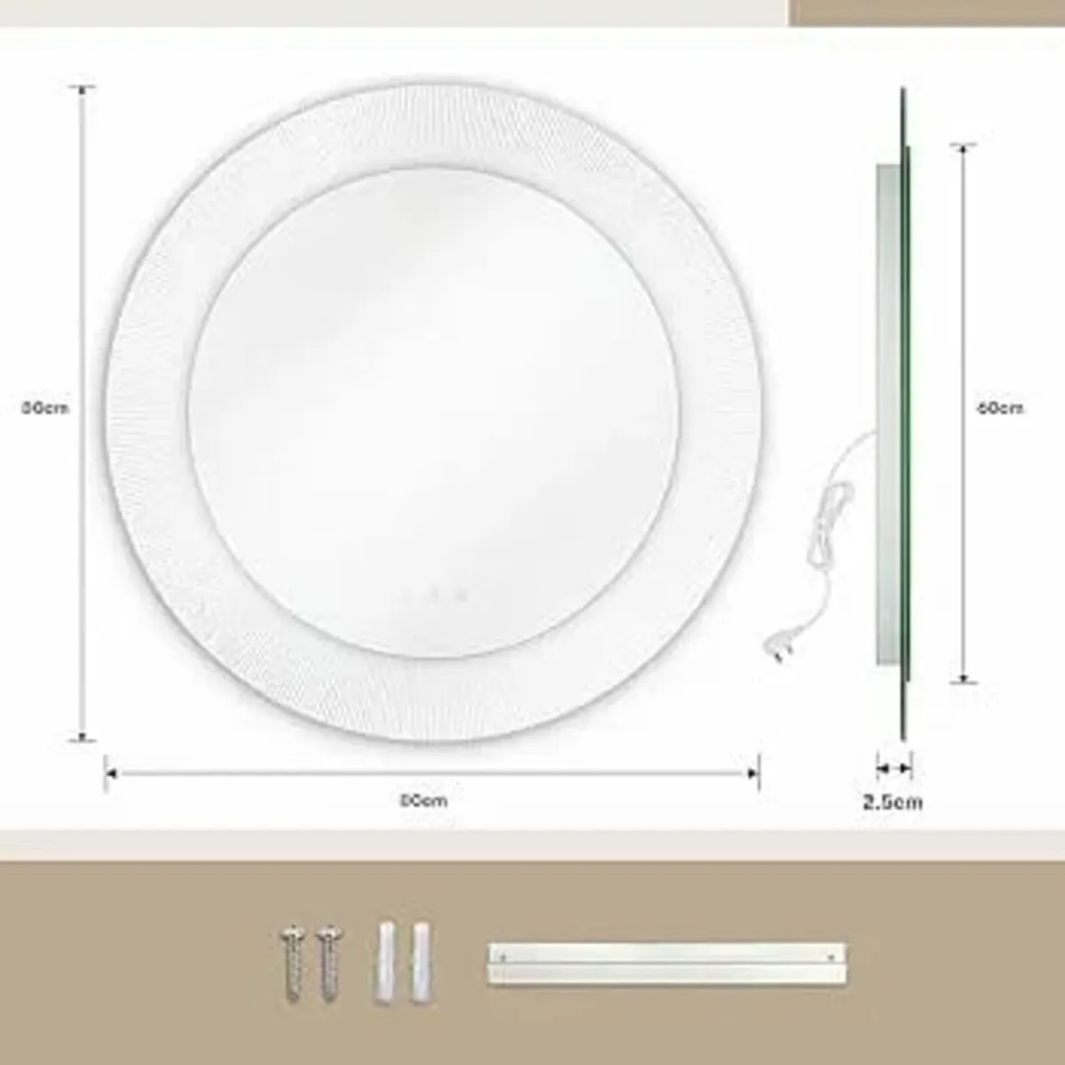800mm Round LED Bathroom Mirror, Patterned Circle - Image 3