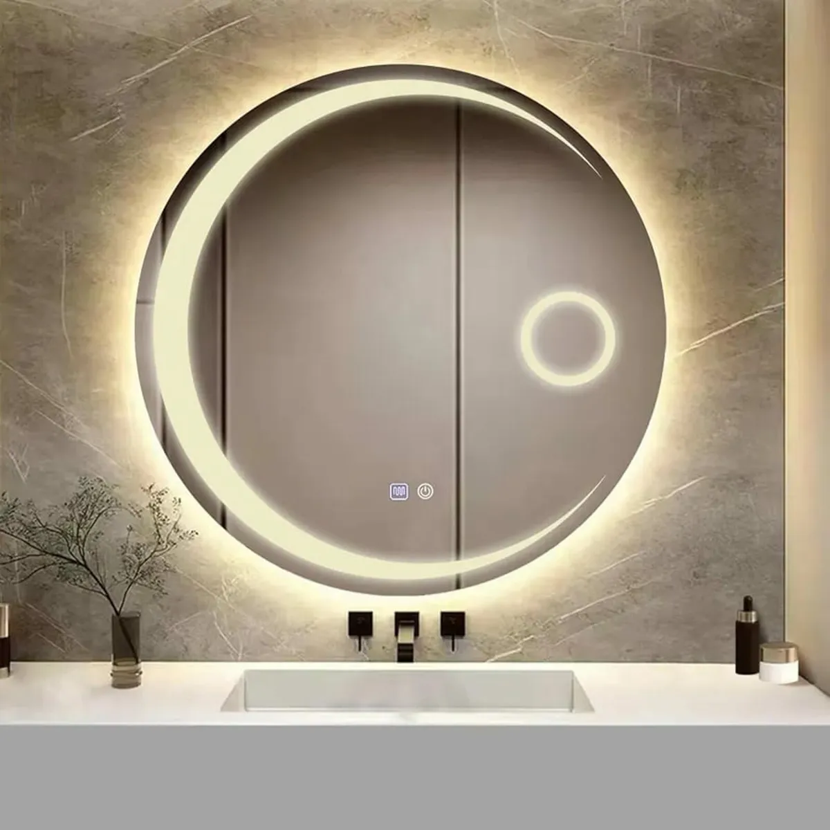 Bathroom Mirror with Lighting, 500 mm, Round Wall - Image 1