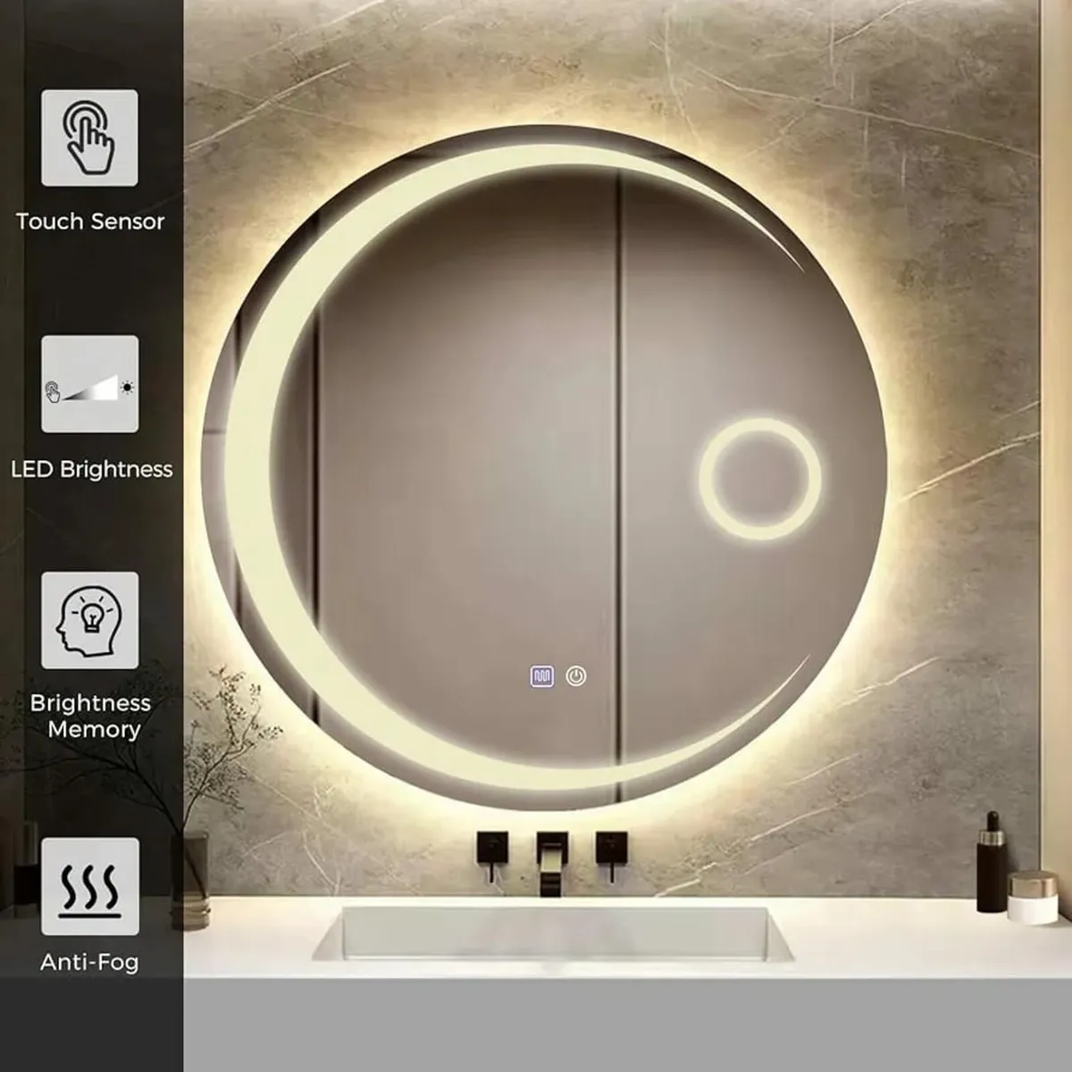 Bathroom Mirror with Lighting, 500 mm, Round Wall - Image 3