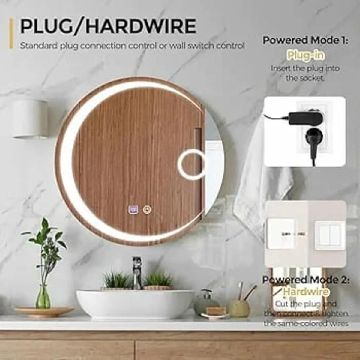 Bathroom Mirror with Lighting, 500 mm, Round Wall - Image 4