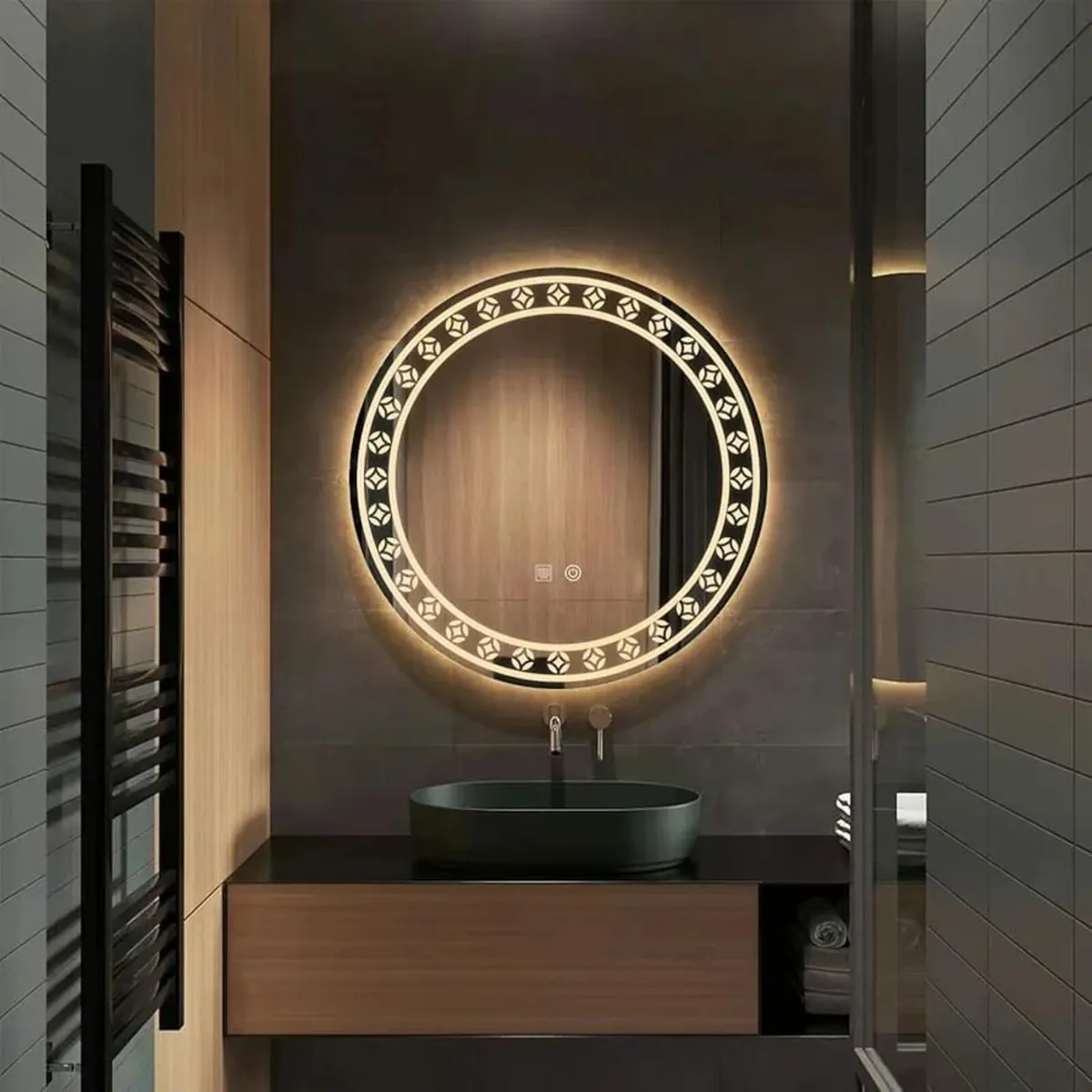 Patterned 500mm Round Bathroom Mirror Wall Mounted - Image 3