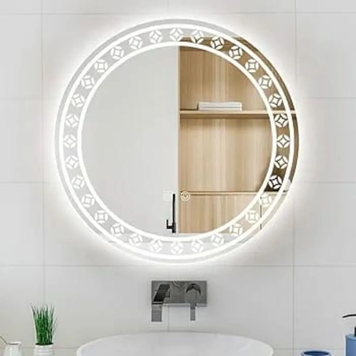 Patterned 500mm Round Bathroom Mirror Wall Mounted - Image 4