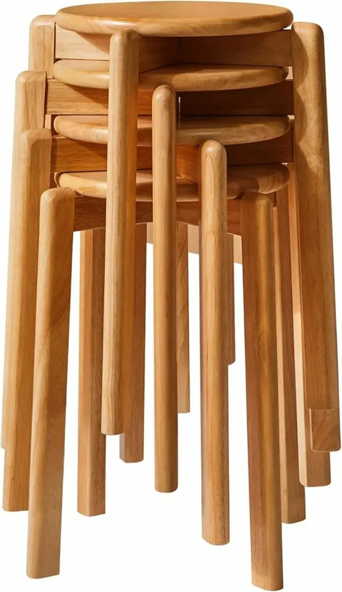 YMYNY 4pcs Solid Wood Round Stool, Shoes change St - Image 1