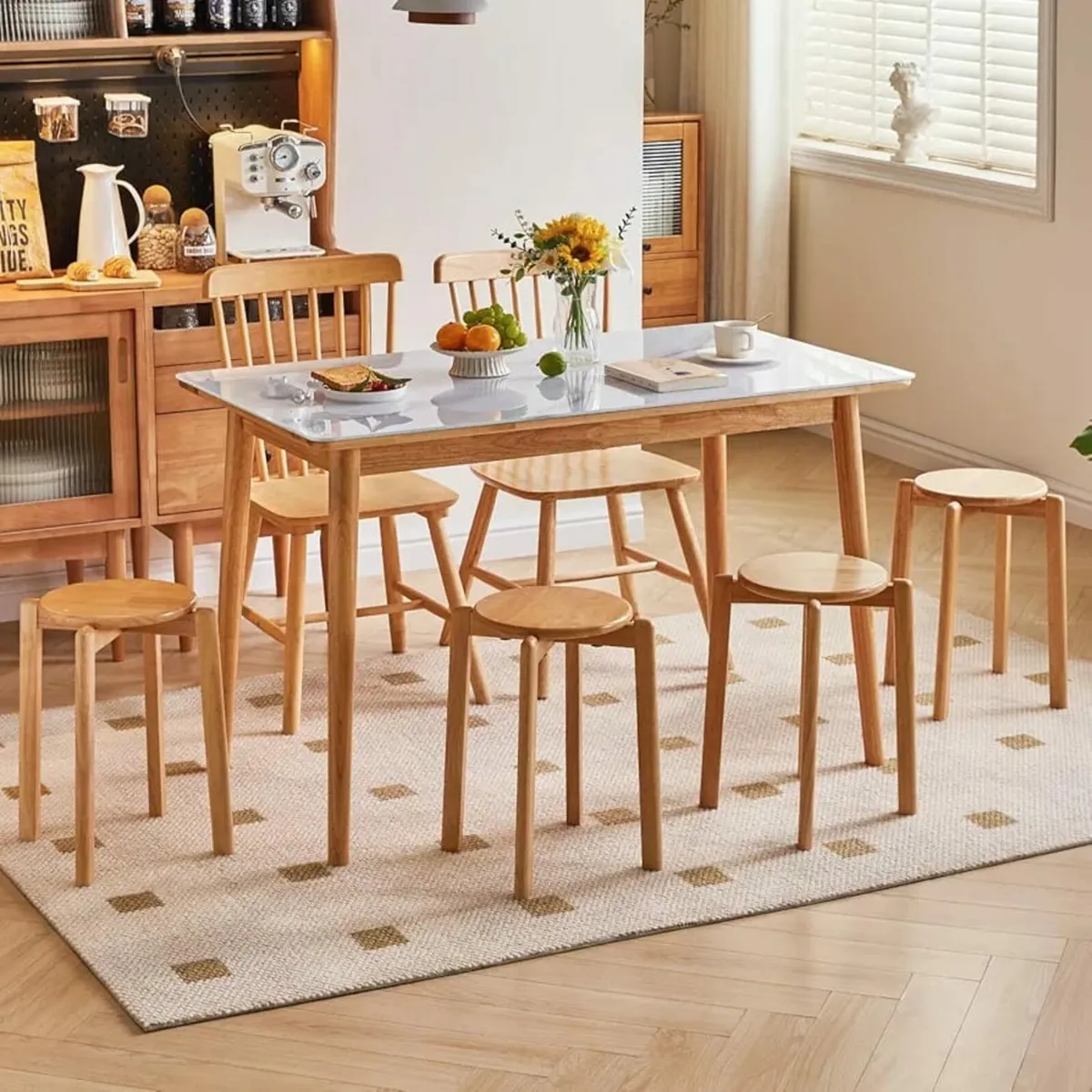 YMYNY 4pcs Solid Wood Round Stool, Shoes change St - Image 3