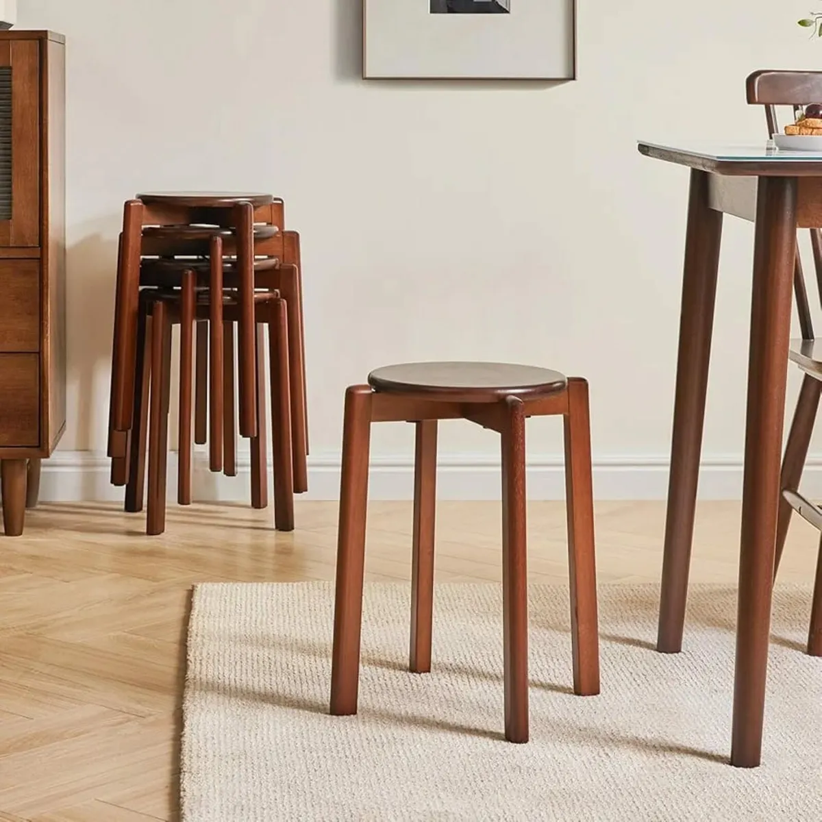 4pcs Solid Wood Round Stool, Shoes change Stool, D - Image 2