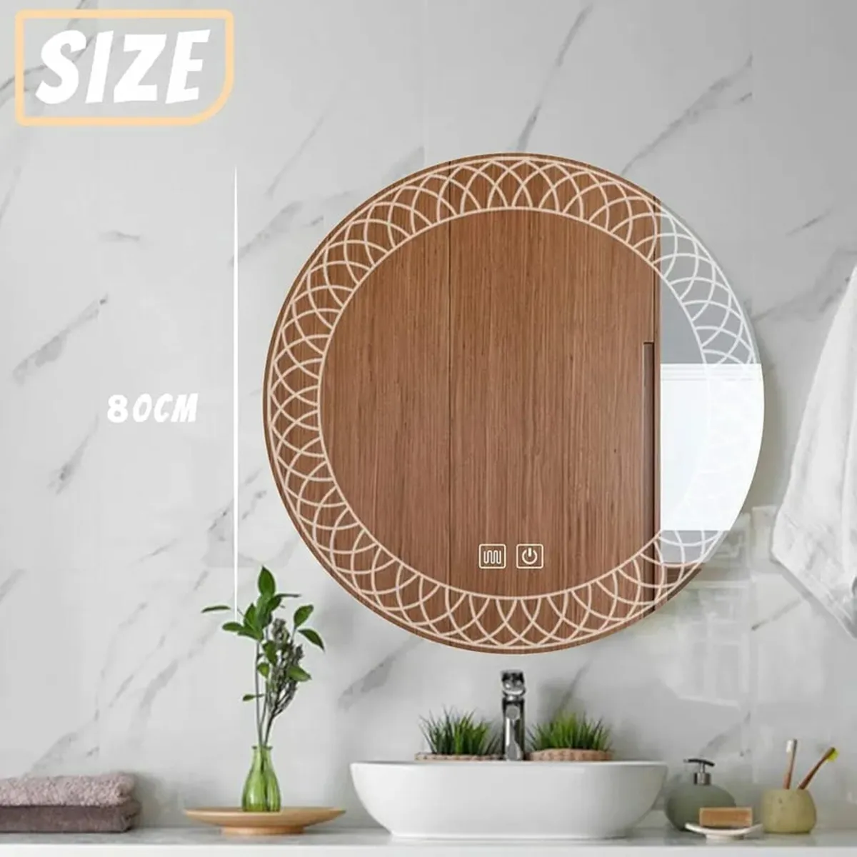 Patterned Round Bathroom Mirror Wall Mounted with - Image 2