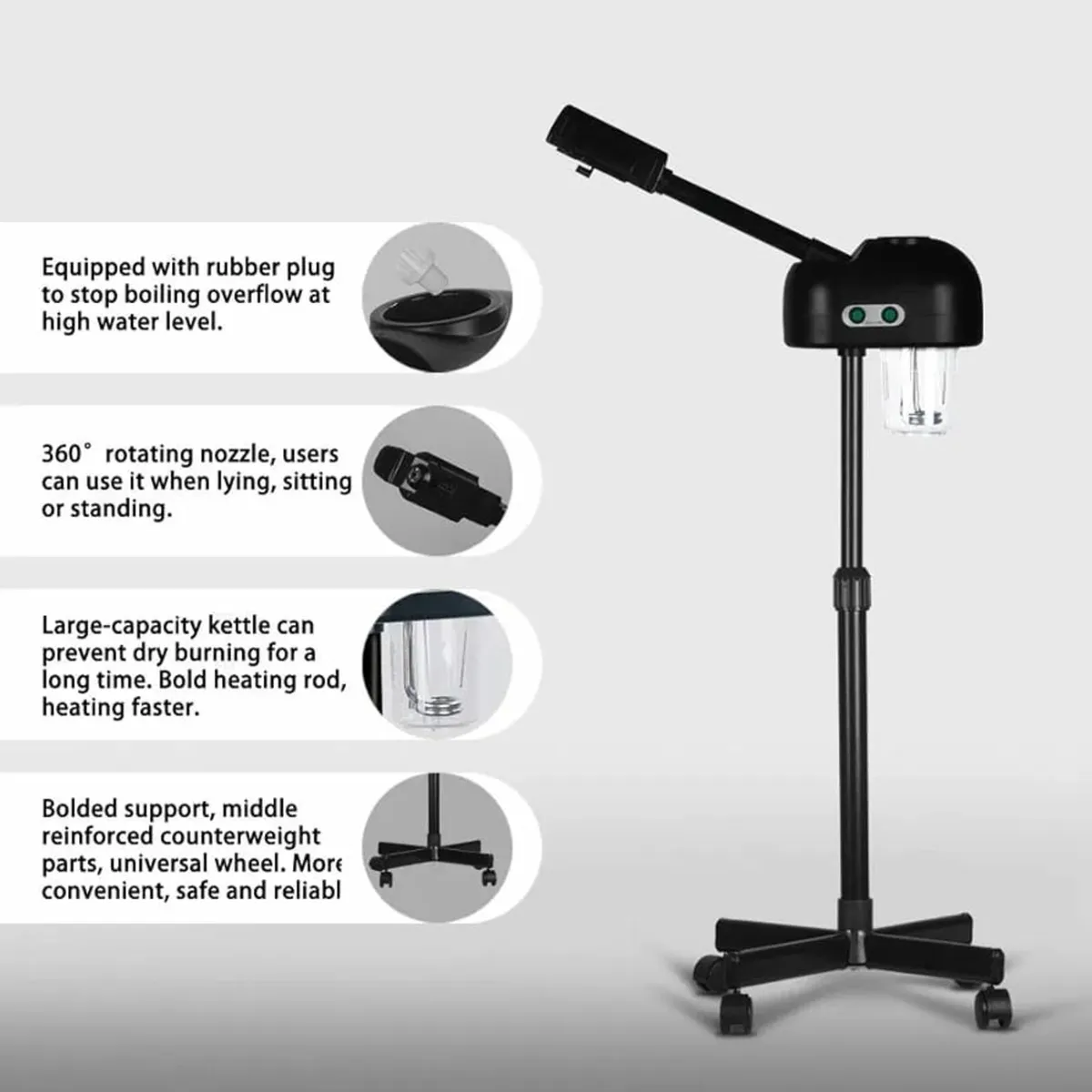 Black Facial Steamer with Hot Mist Ozone Function, - Image 3