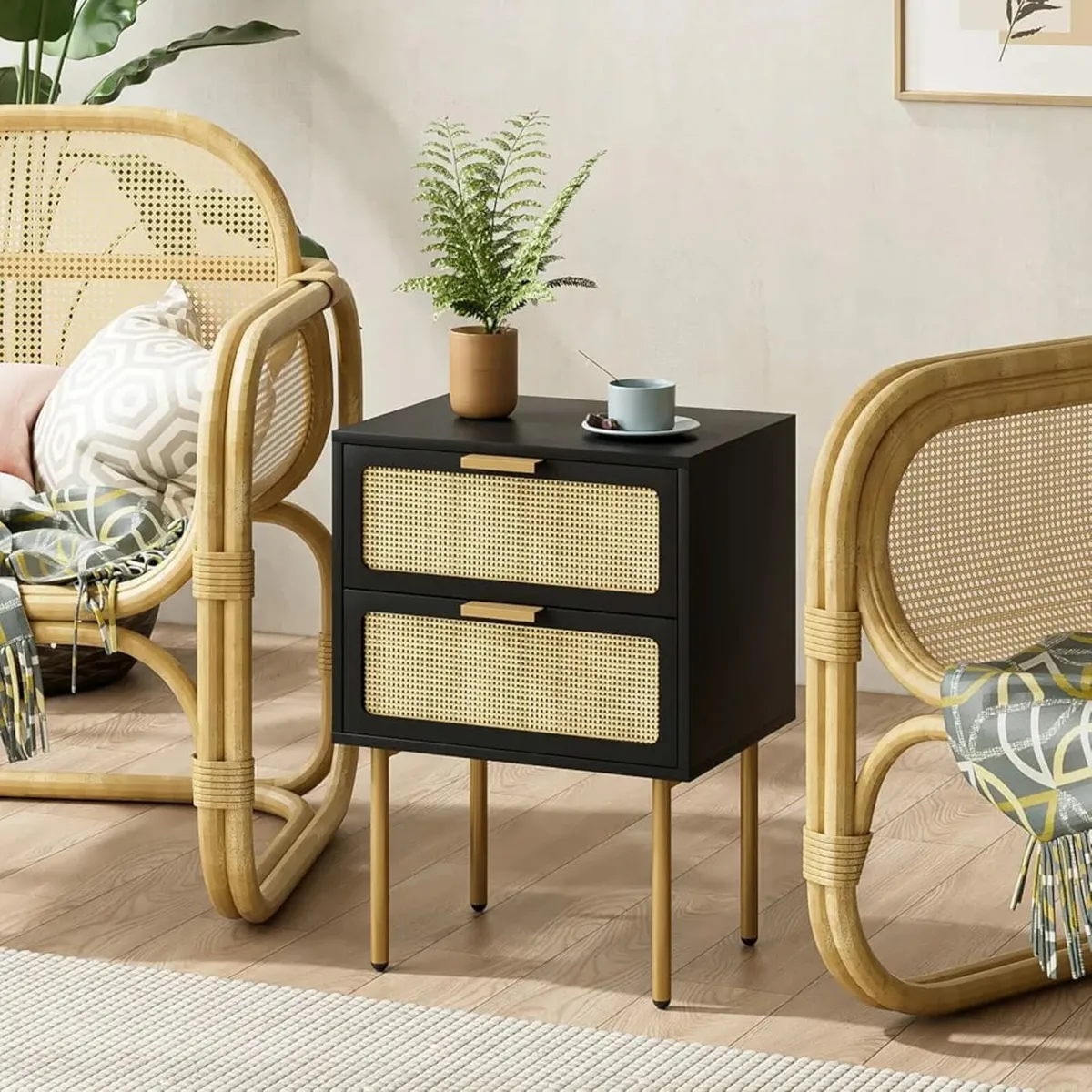 Table,Side Table With Drawer and Shelf,Rattan Beds - Image 2