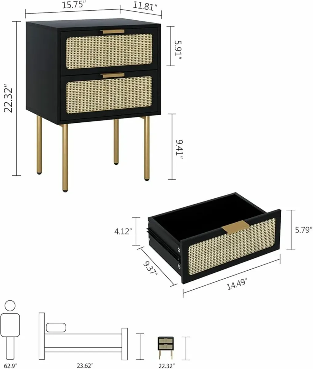 Table,Side Table With Drawer and Shelf,Rattan Beds - Image 3